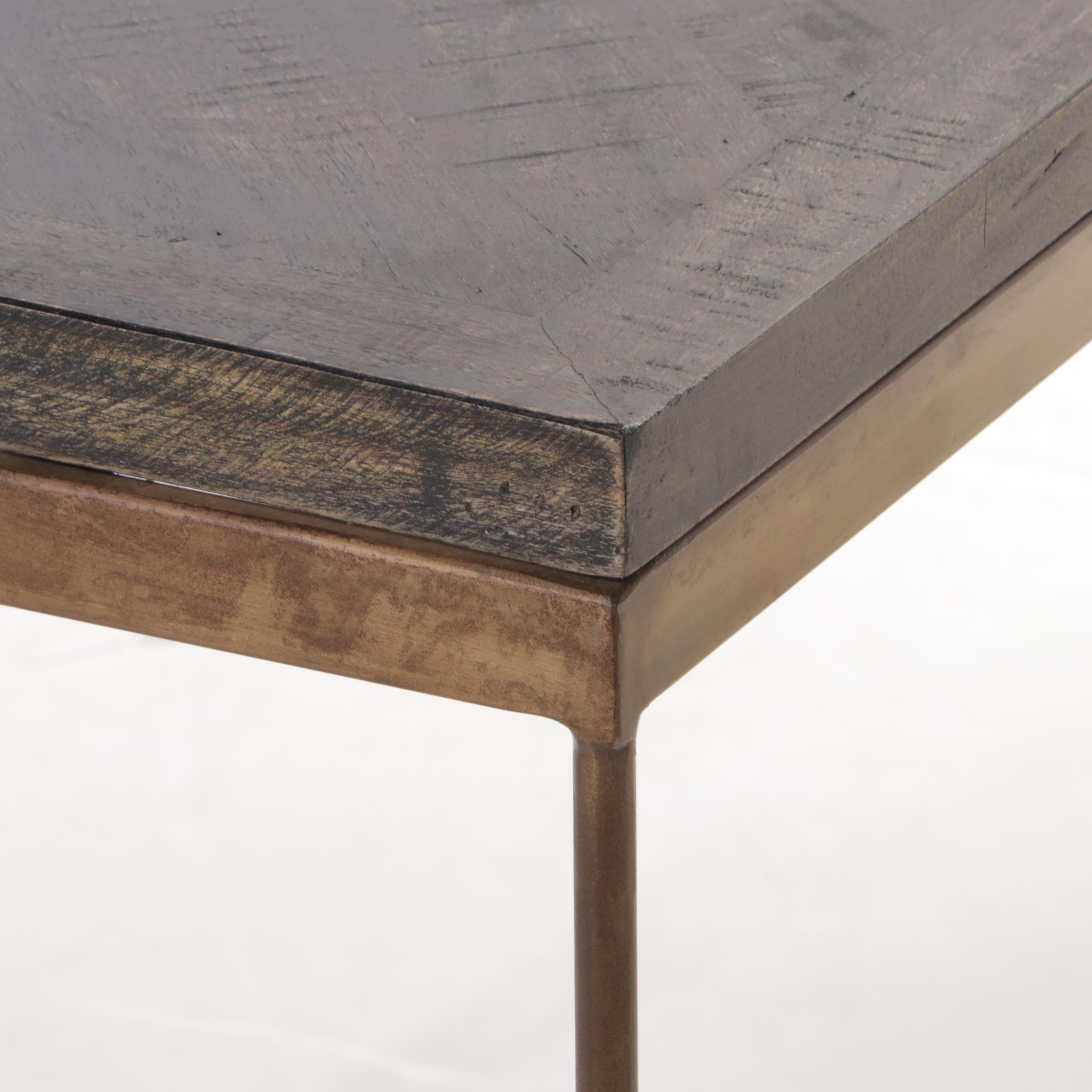 Two Blue Ocean Traders Wood and Metal Parquet Side Tables