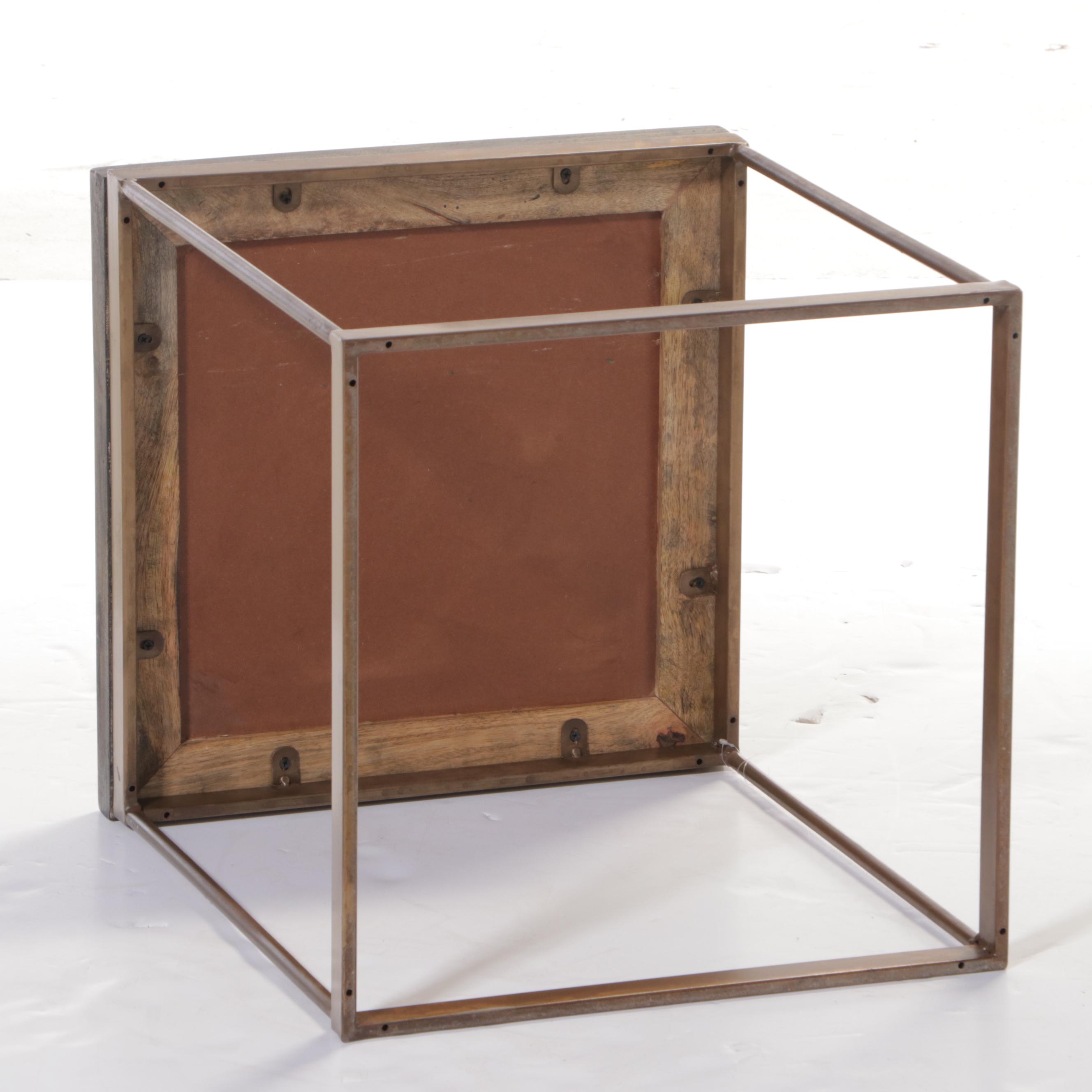 Two Blue Ocean Traders Wood and Metal Parquet Side Tables