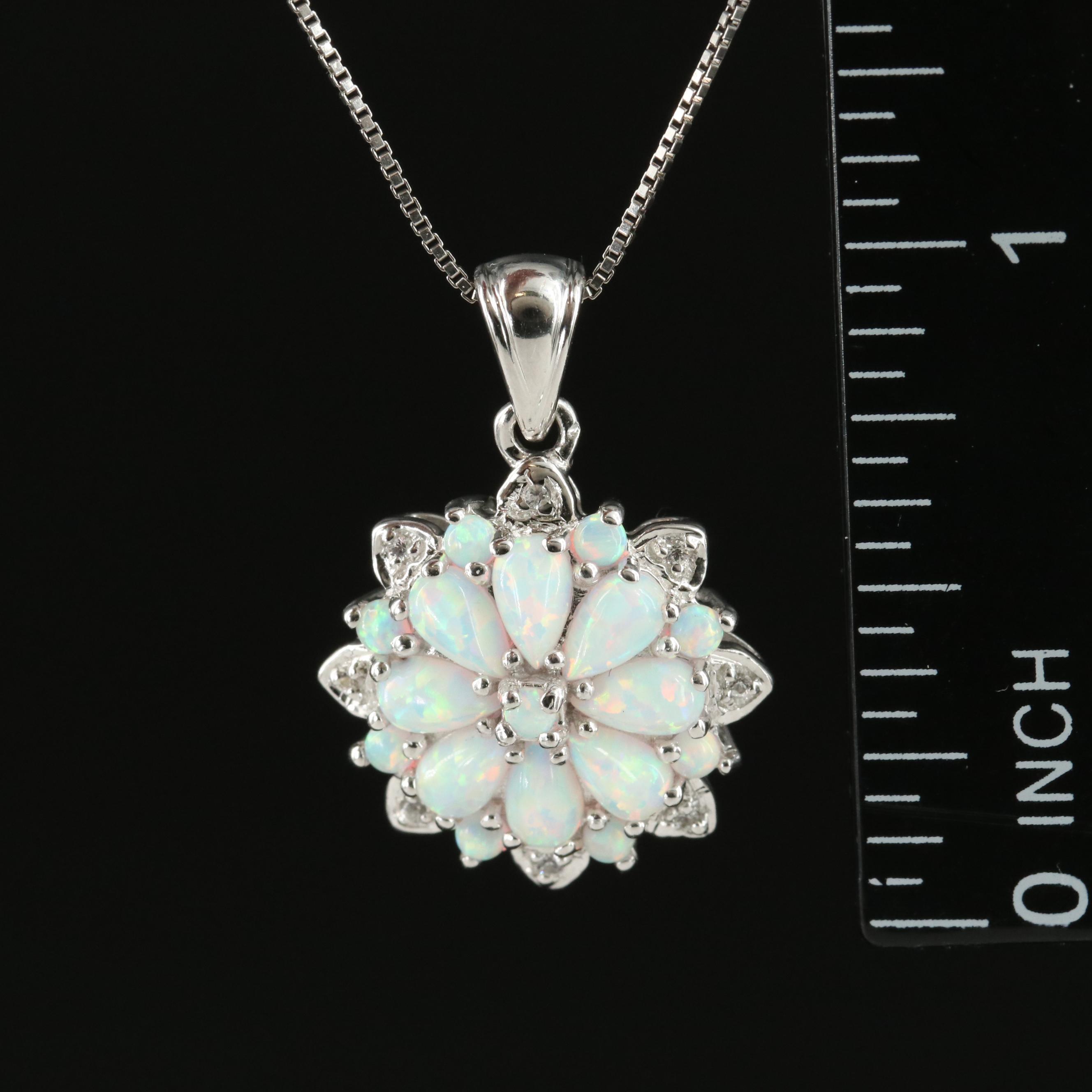 Sterling Opal and White Sapphire Pendant Necklace