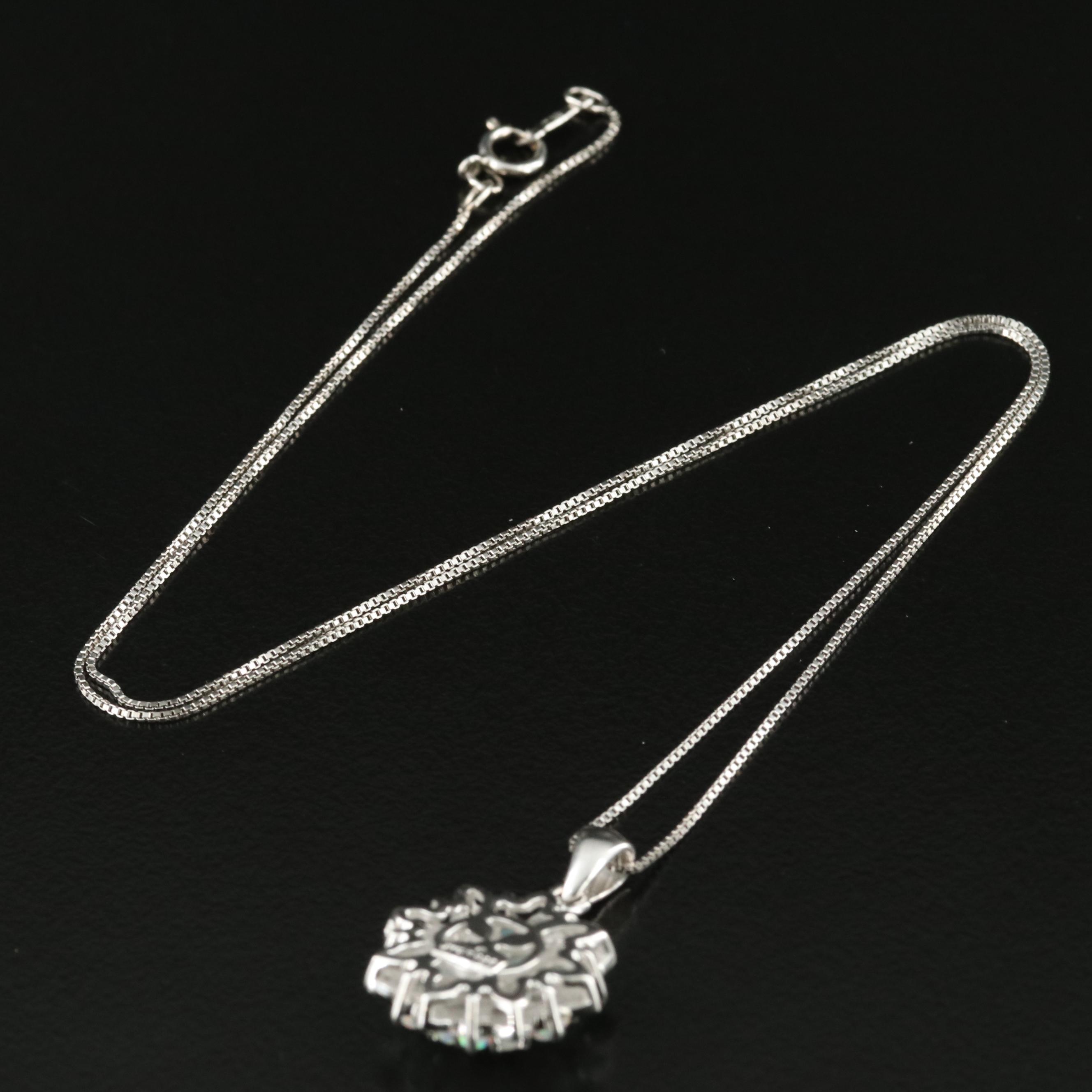 Sterling Opal and White Sapphire Pendant Necklace