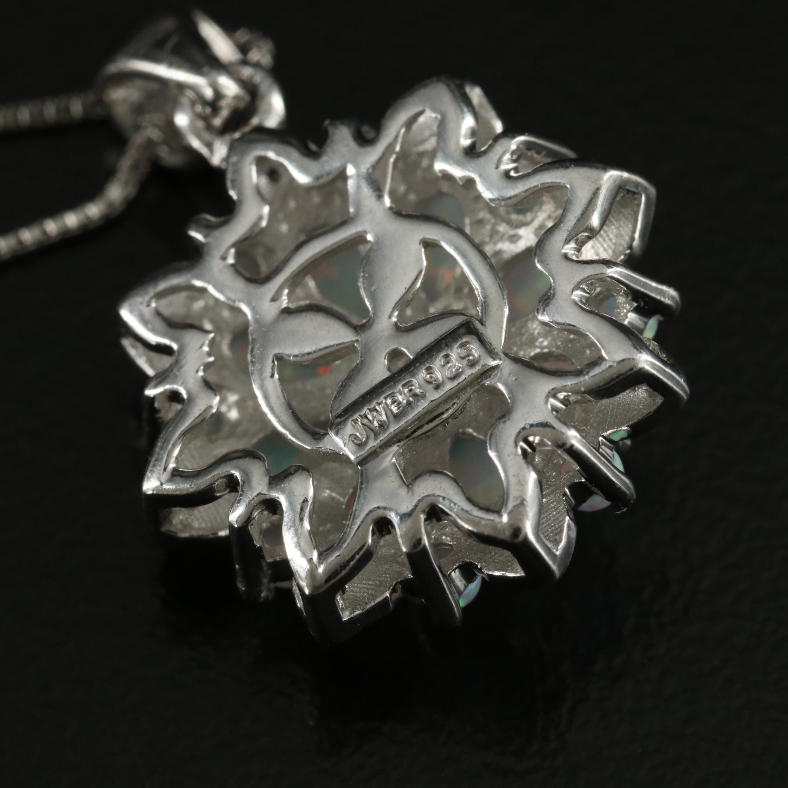 Sterling Opal and White Sapphire Pendant Necklace