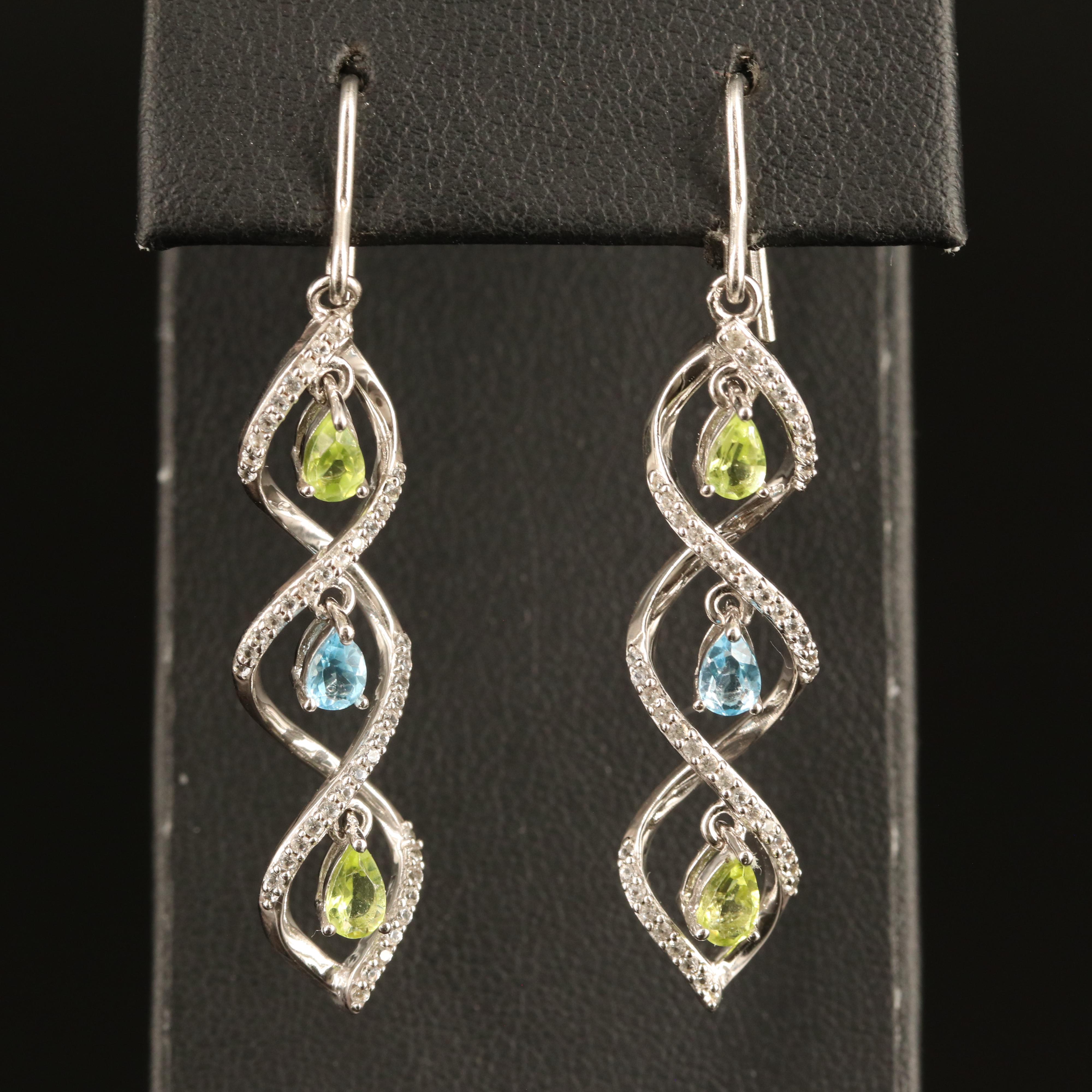 Sterling Peridot, Swiss Blue Topaz and White Sapphire Earrings