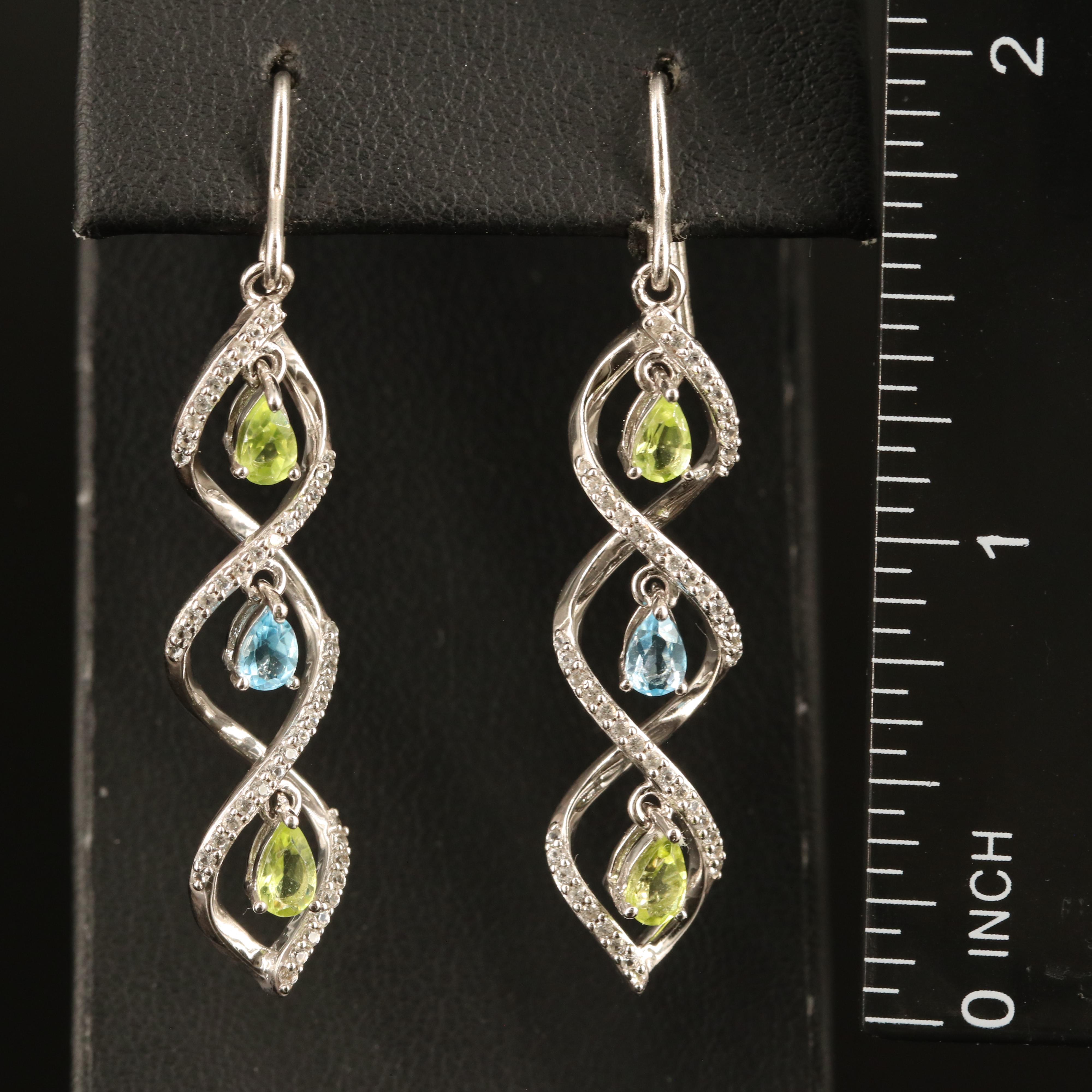 Sterling Peridot, Swiss Blue Topaz and White Sapphire Earrings