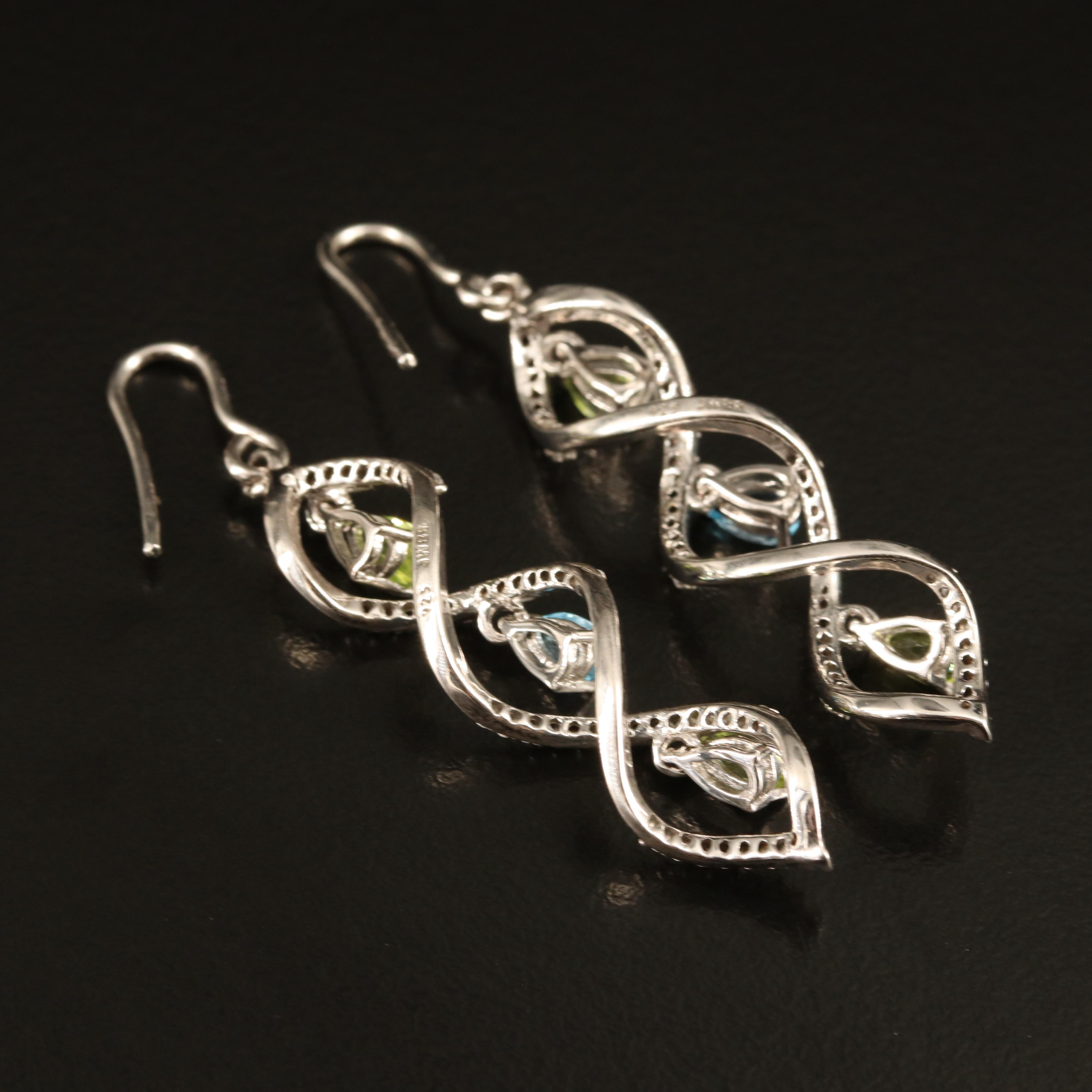 Sterling Peridot, Swiss Blue Topaz and White Sapphire Earrings