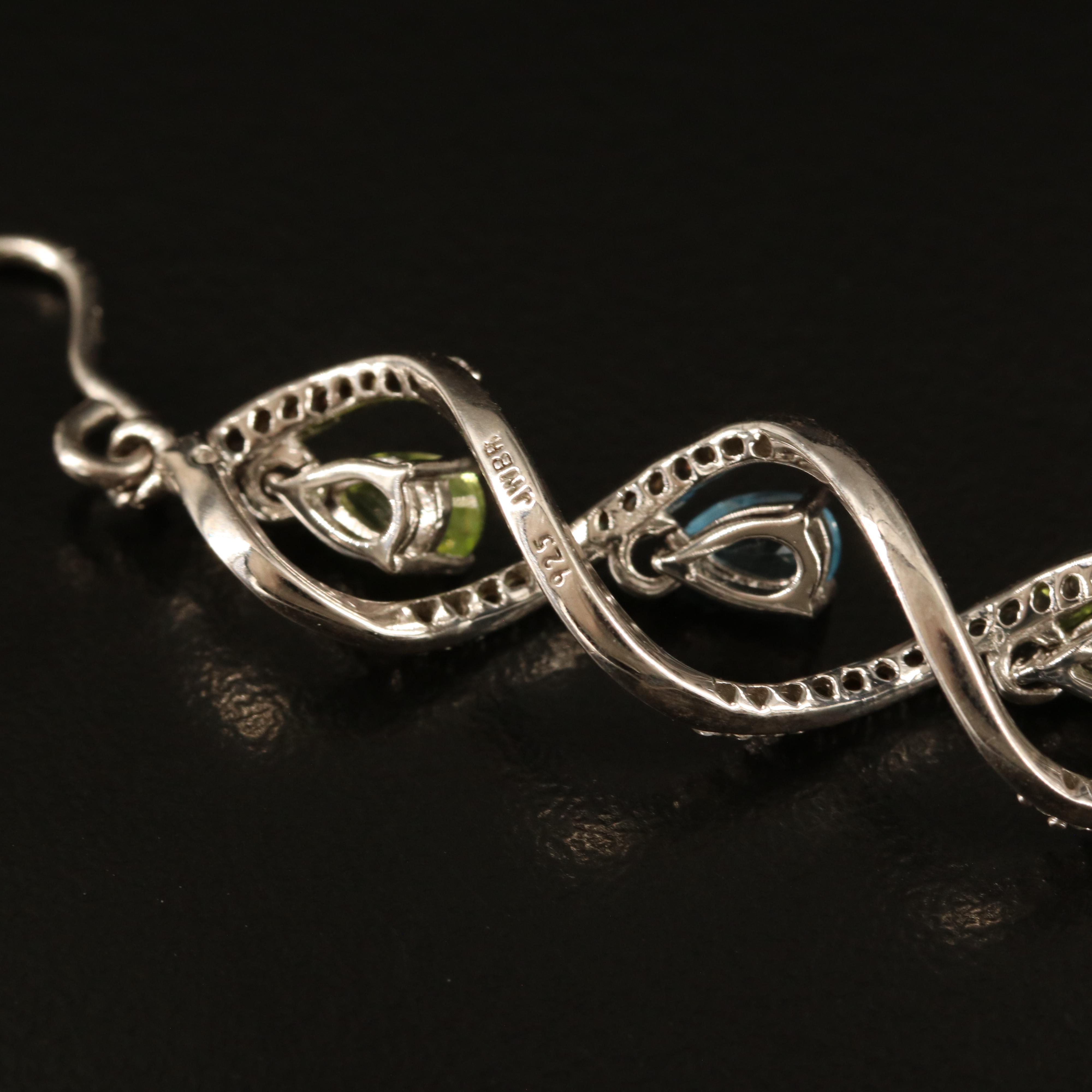 Sterling Peridot, Swiss Blue Topaz and White Sapphire Earrings