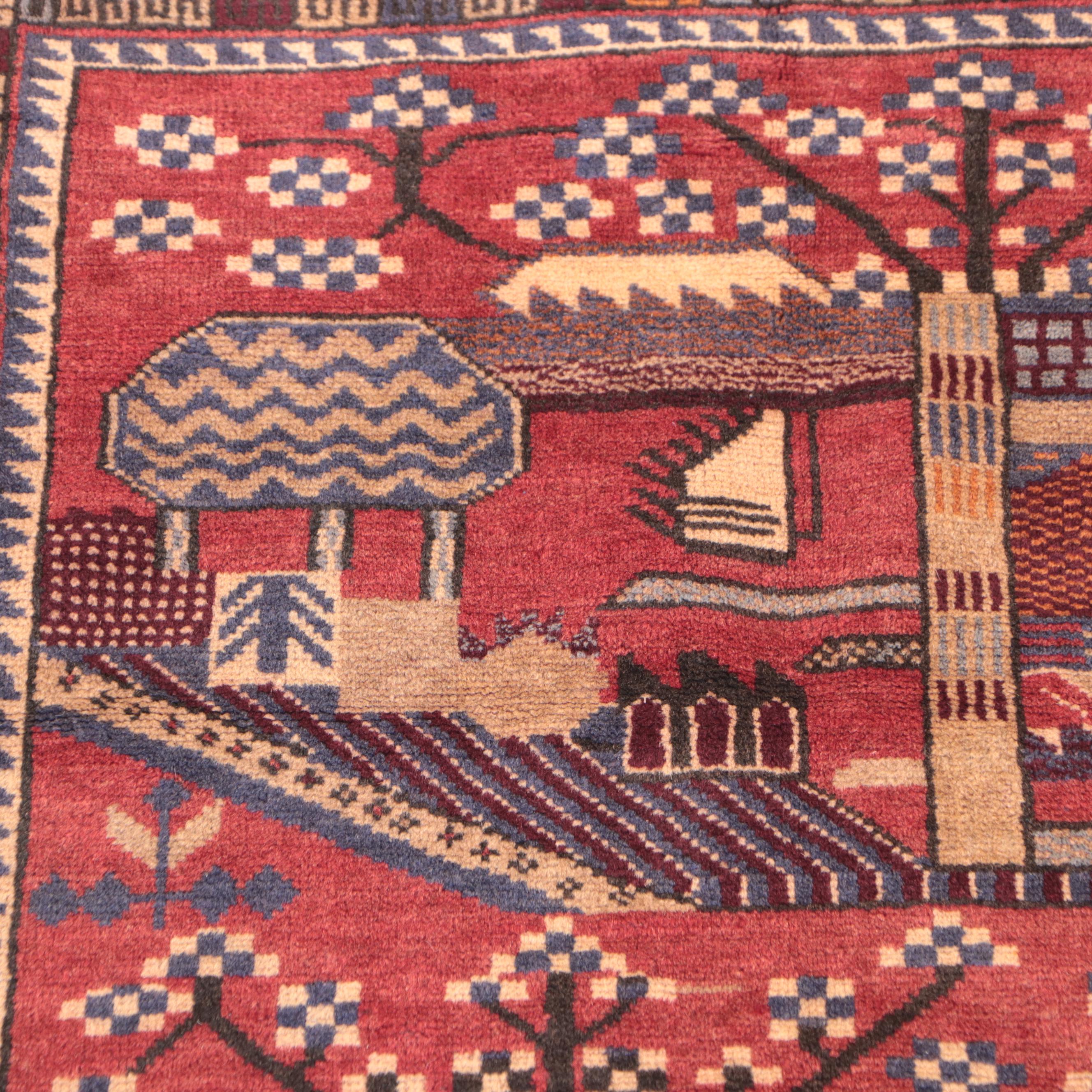 3'1 x 4'2 Hand-Knotted Afghan Pictorial Accent Rug