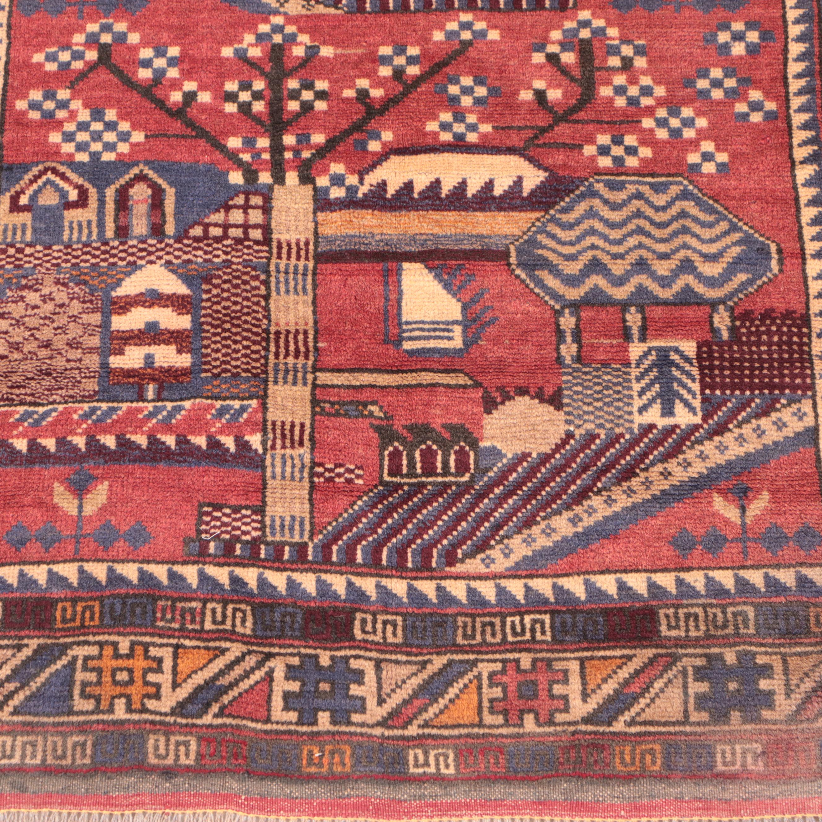 3'1 x 4'2 Hand-Knotted Afghan Pictorial Accent Rug