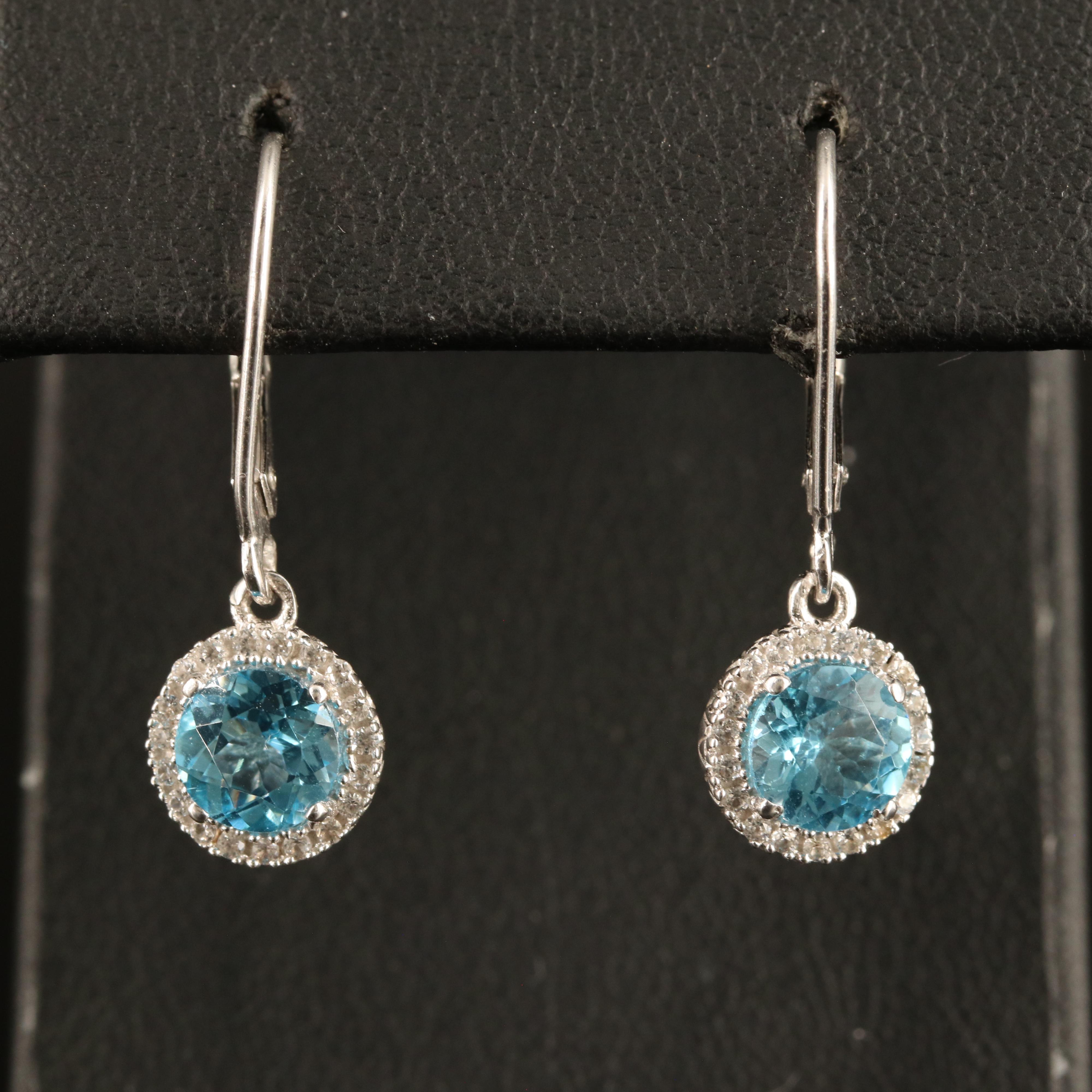 Sterling Swiss Blue Topaz and White Sapphire Earrings