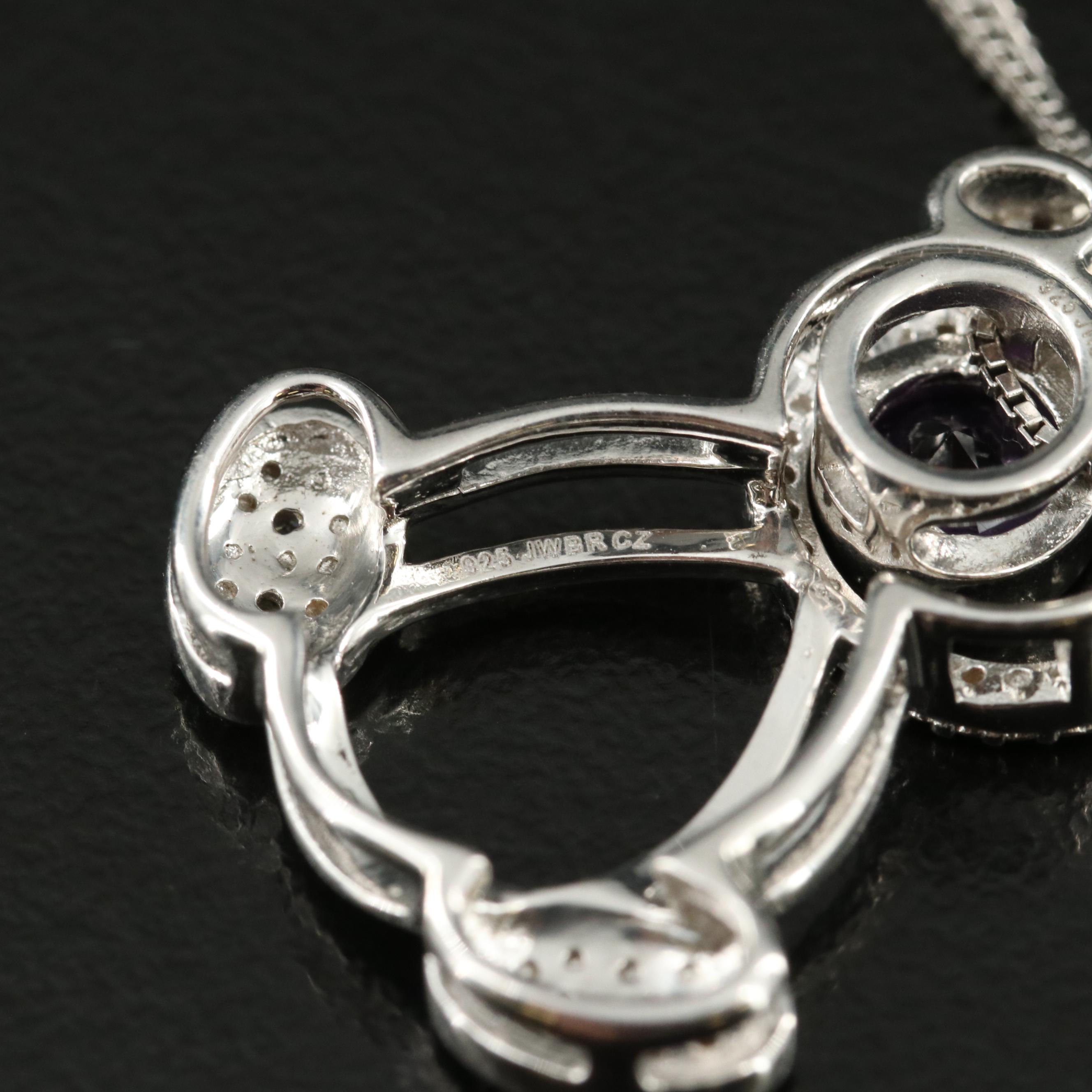 Sterling Amethyst and Cubic Zirconia Bear Pendant Necklace