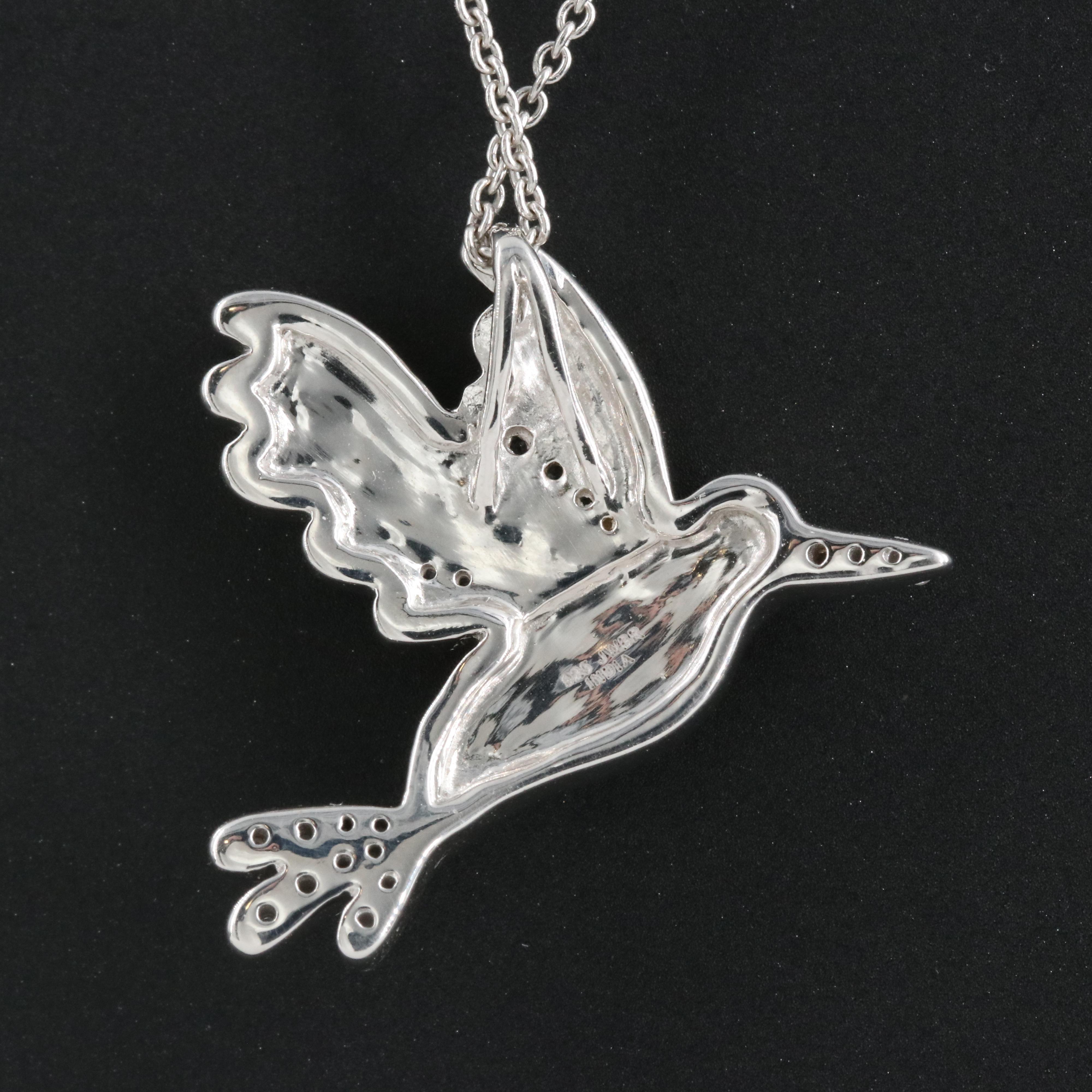 Sterling Opal and Sapphire Hummingbird Pendant Necklace