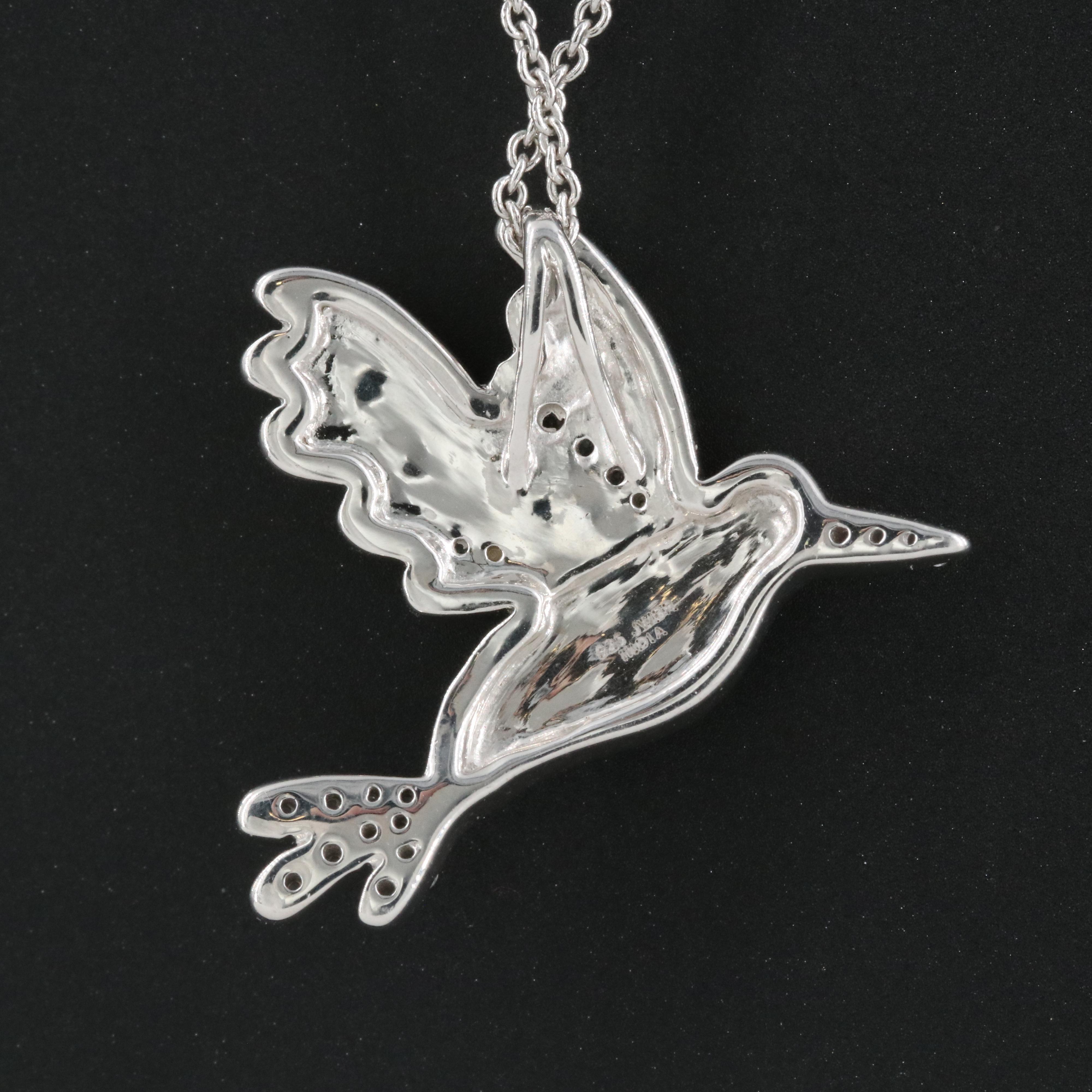 Sterling Opal and Sapphire Hummingbird Pendant Necklace
