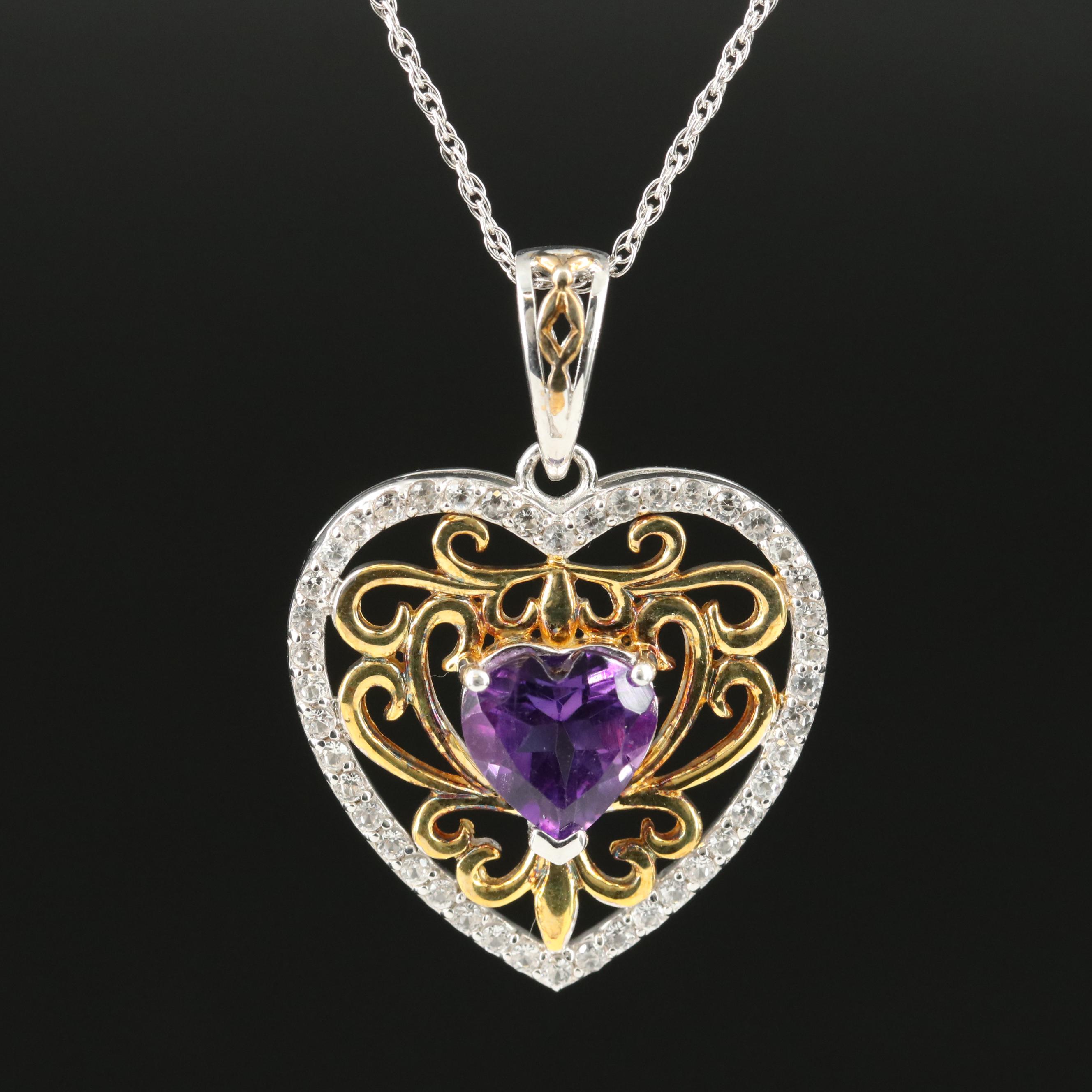Sterling Amethyst and White Sapphire Heart Necklace