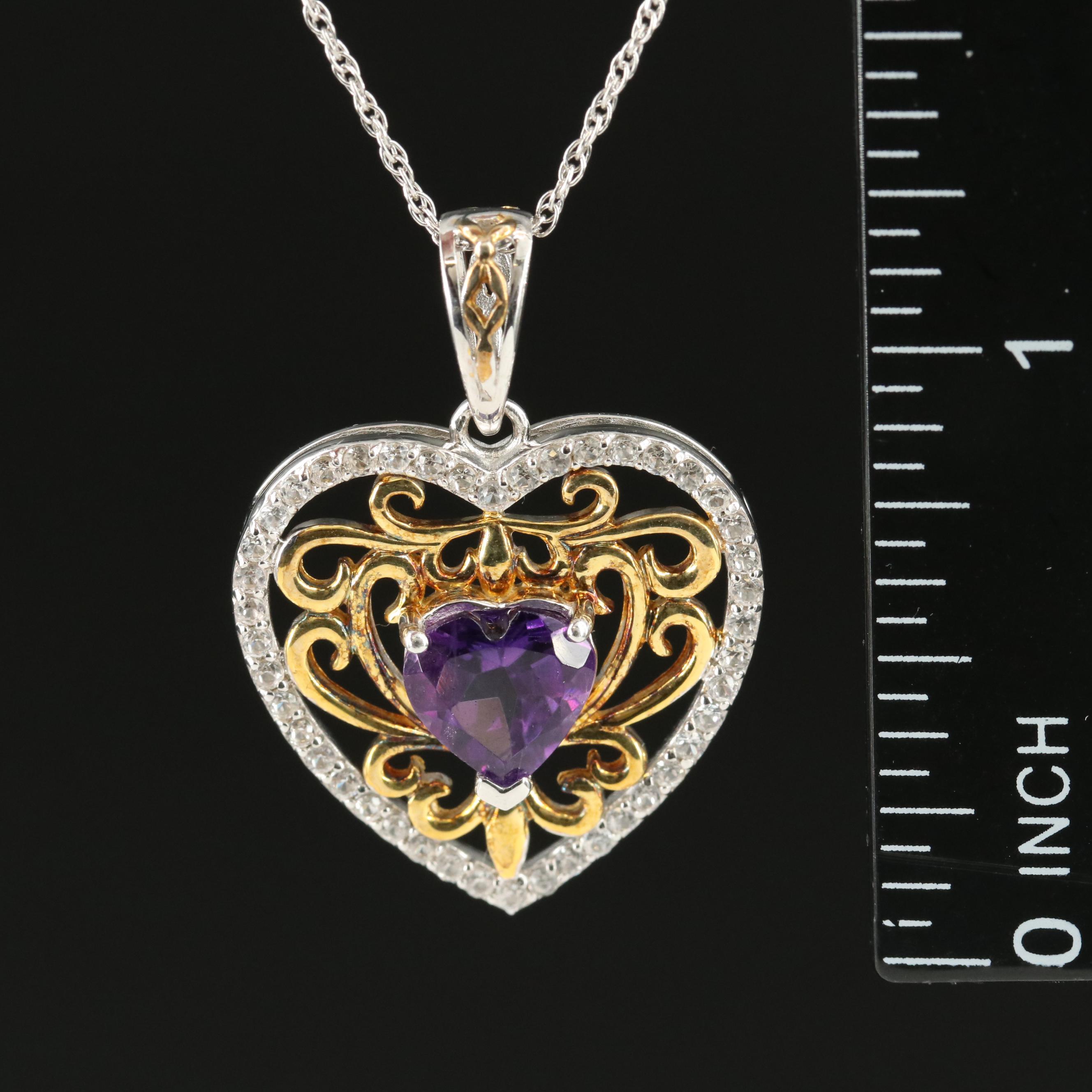 Sterling Amethyst and White Sapphire Heart Necklace