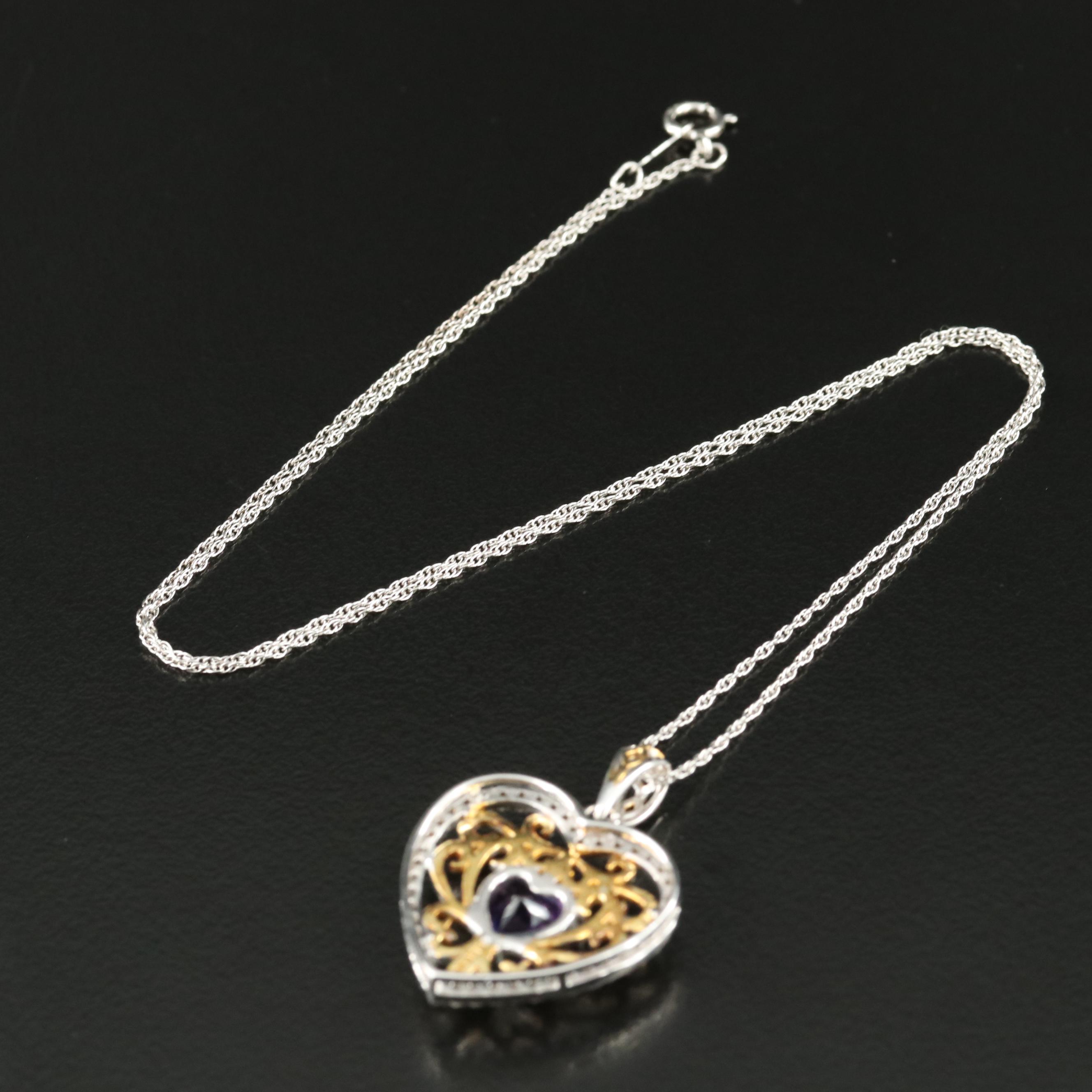 Sterling Amethyst and White Sapphire Heart Necklace