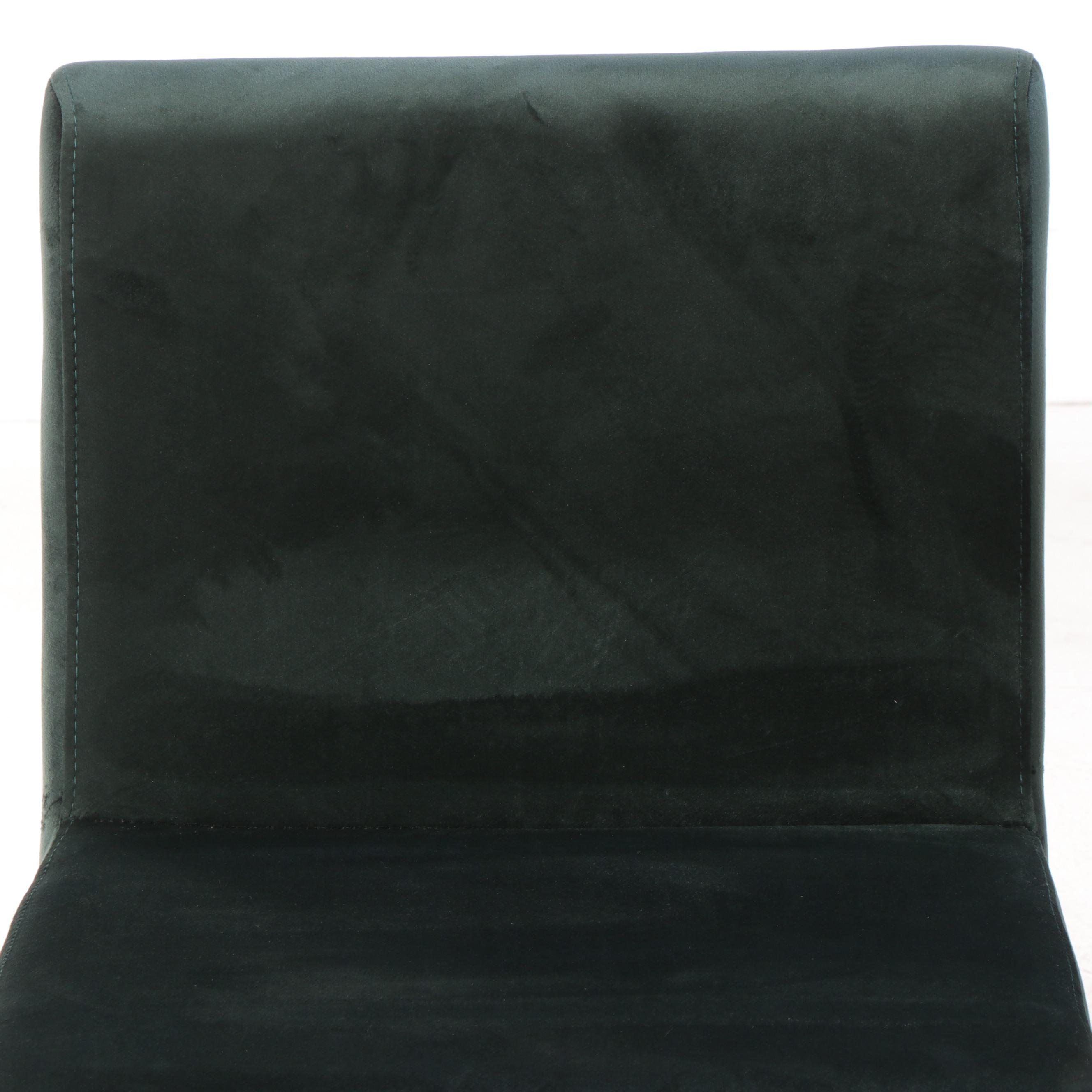 Pair of Contemporary Green-Upholstered and Brassed Metal Side Chairs