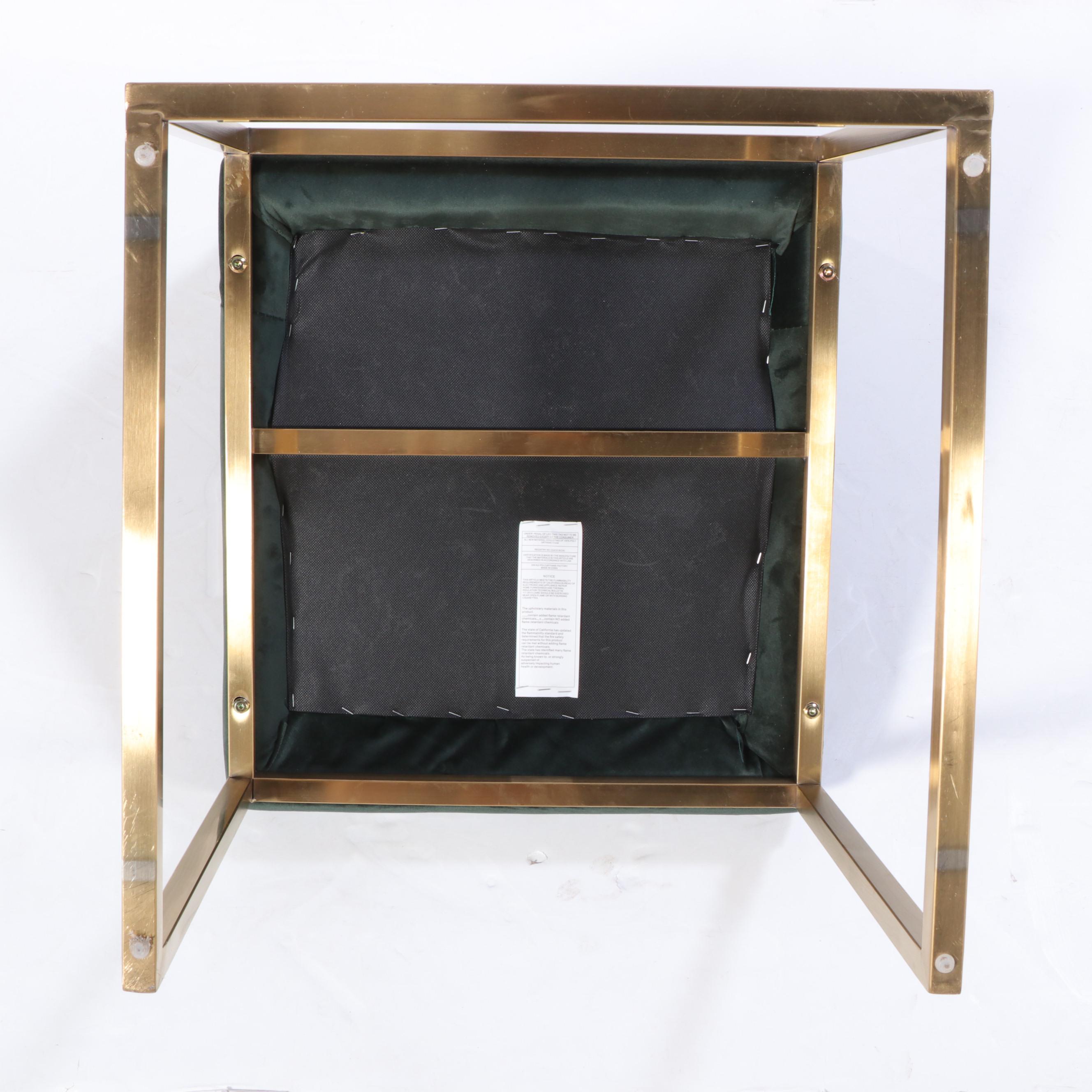 Pair of Contemporary Green-Upholstered and Brassed Metal Side Chairs