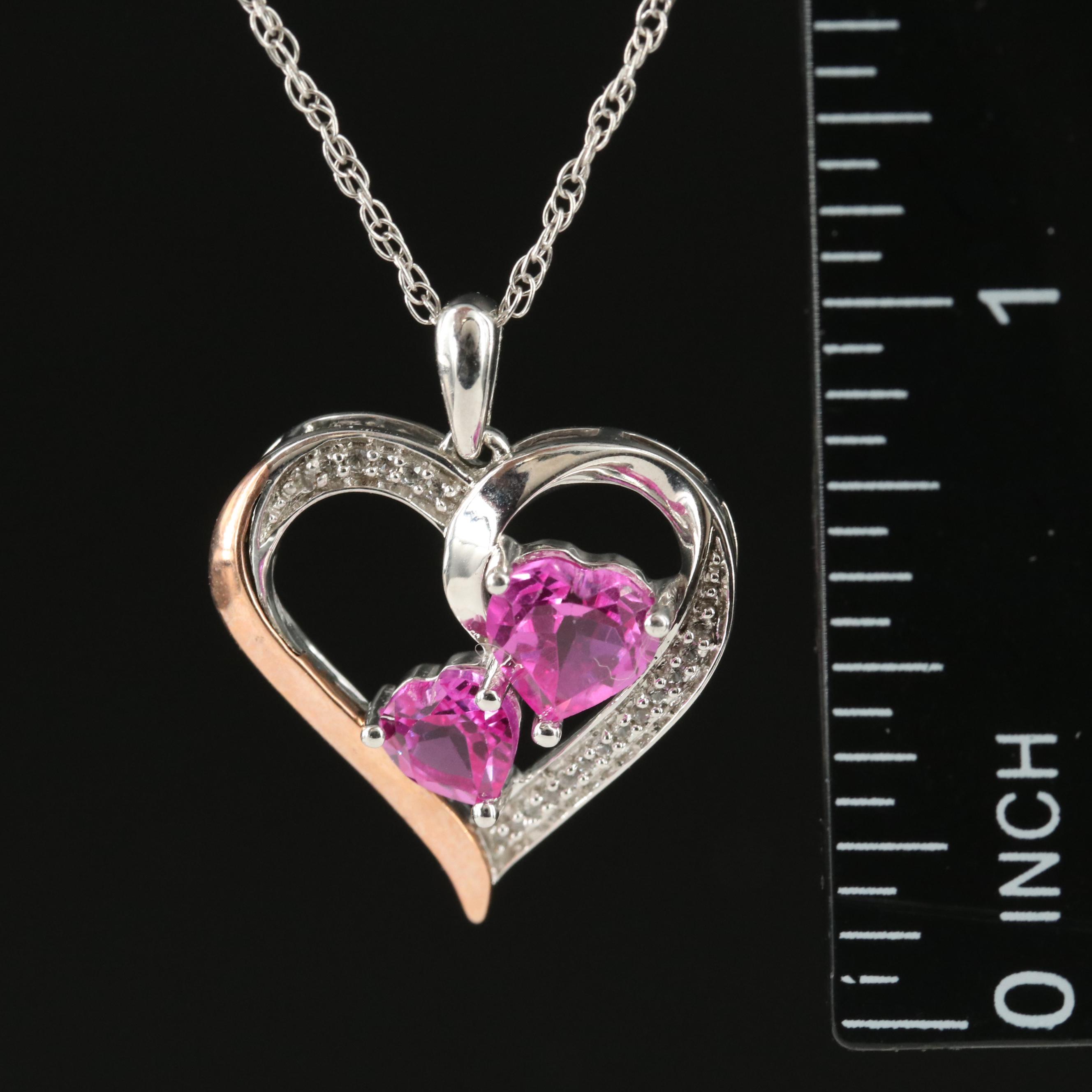 Sterling Sapphire Heart Pendant Necklace with 10K Rose Gold Accent