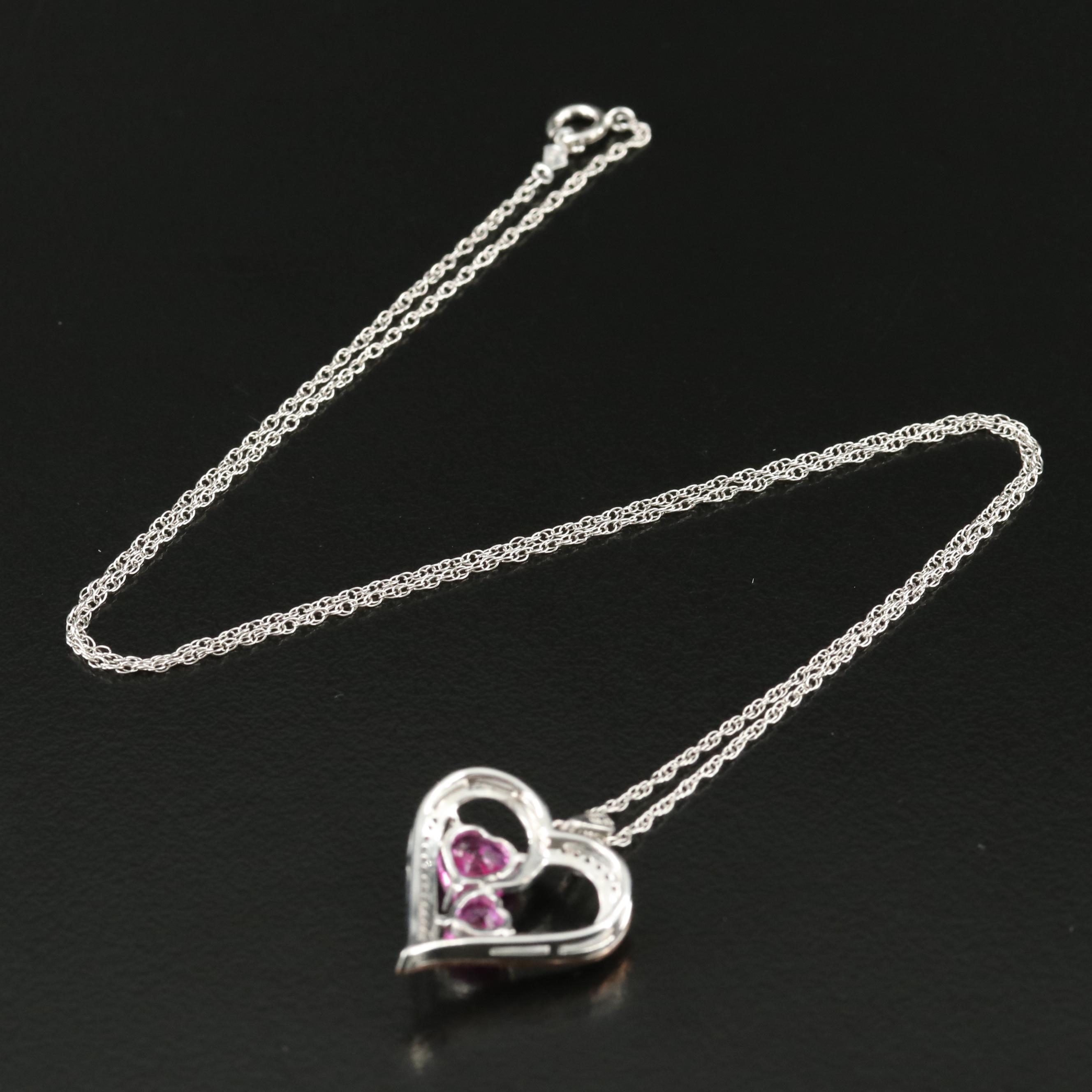 Sterling Sapphire Heart Pendant Necklace with 10K Rose Gold Accent