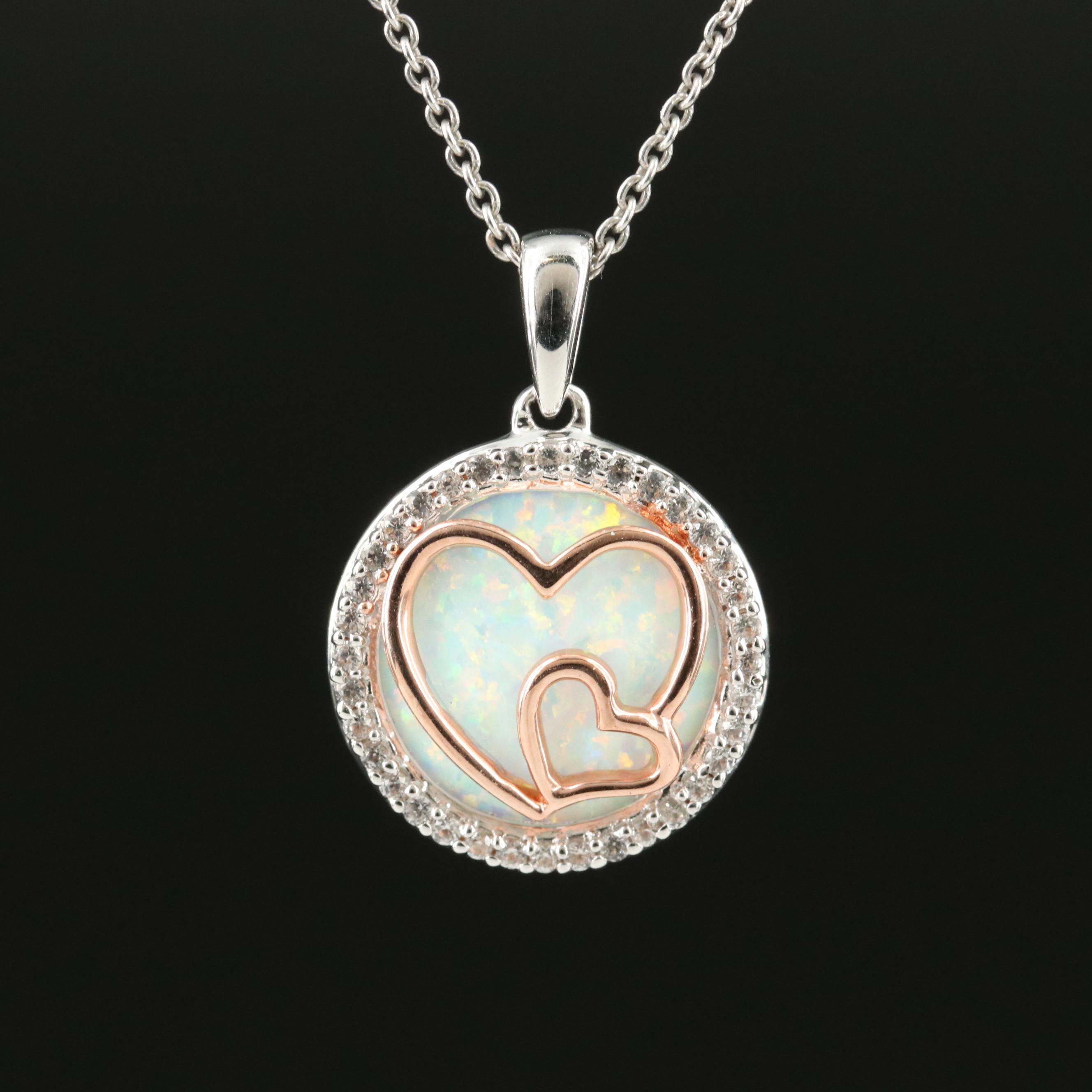 Sterling Opal and Sapphire Pendant Necklace