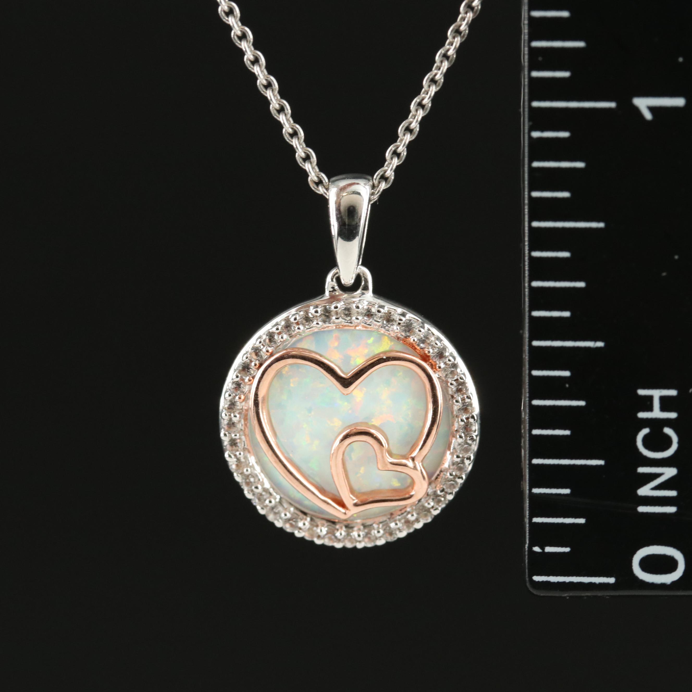 Sterling Opal and Sapphire Pendant Necklace