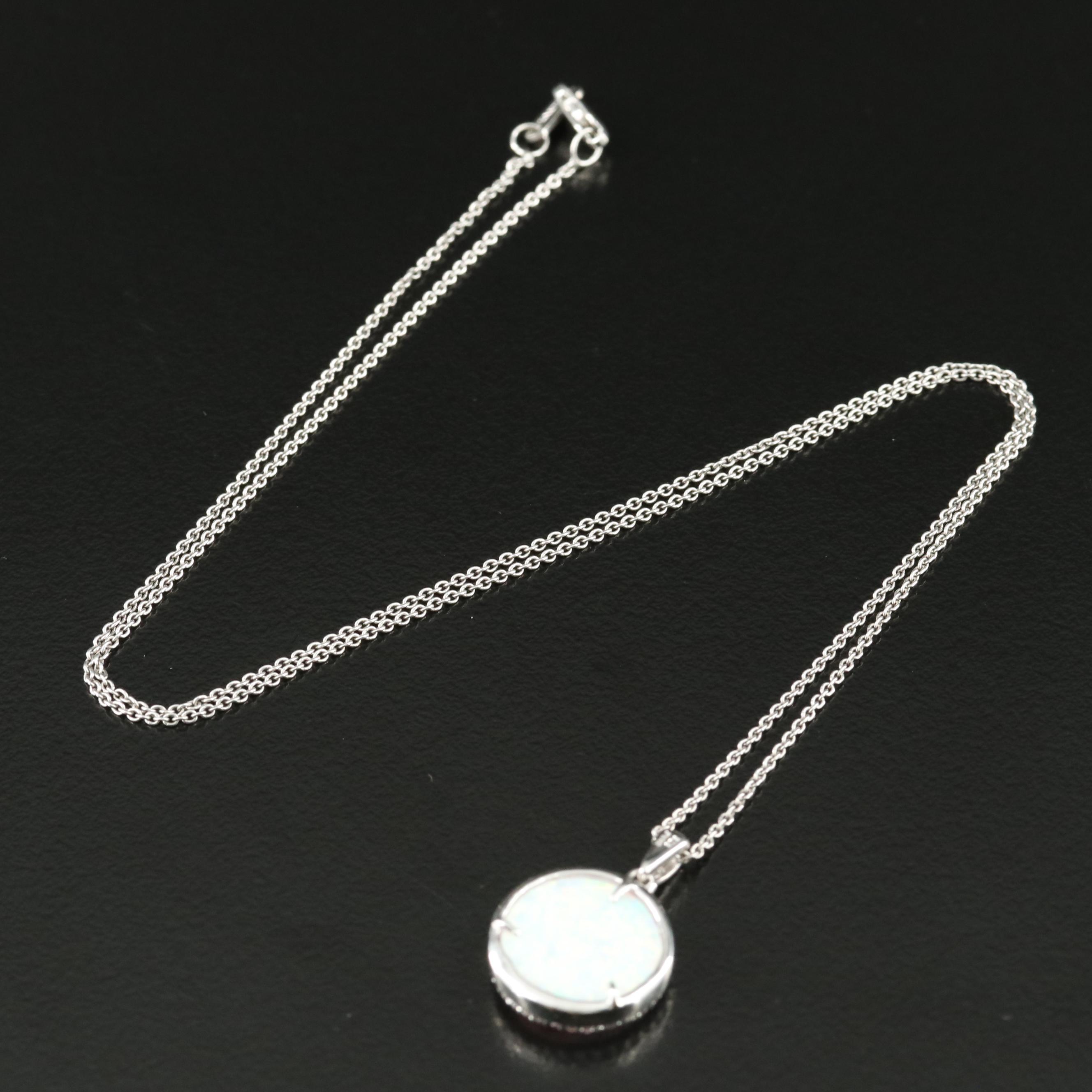 Sterling Opal and Sapphire Pendant Necklace