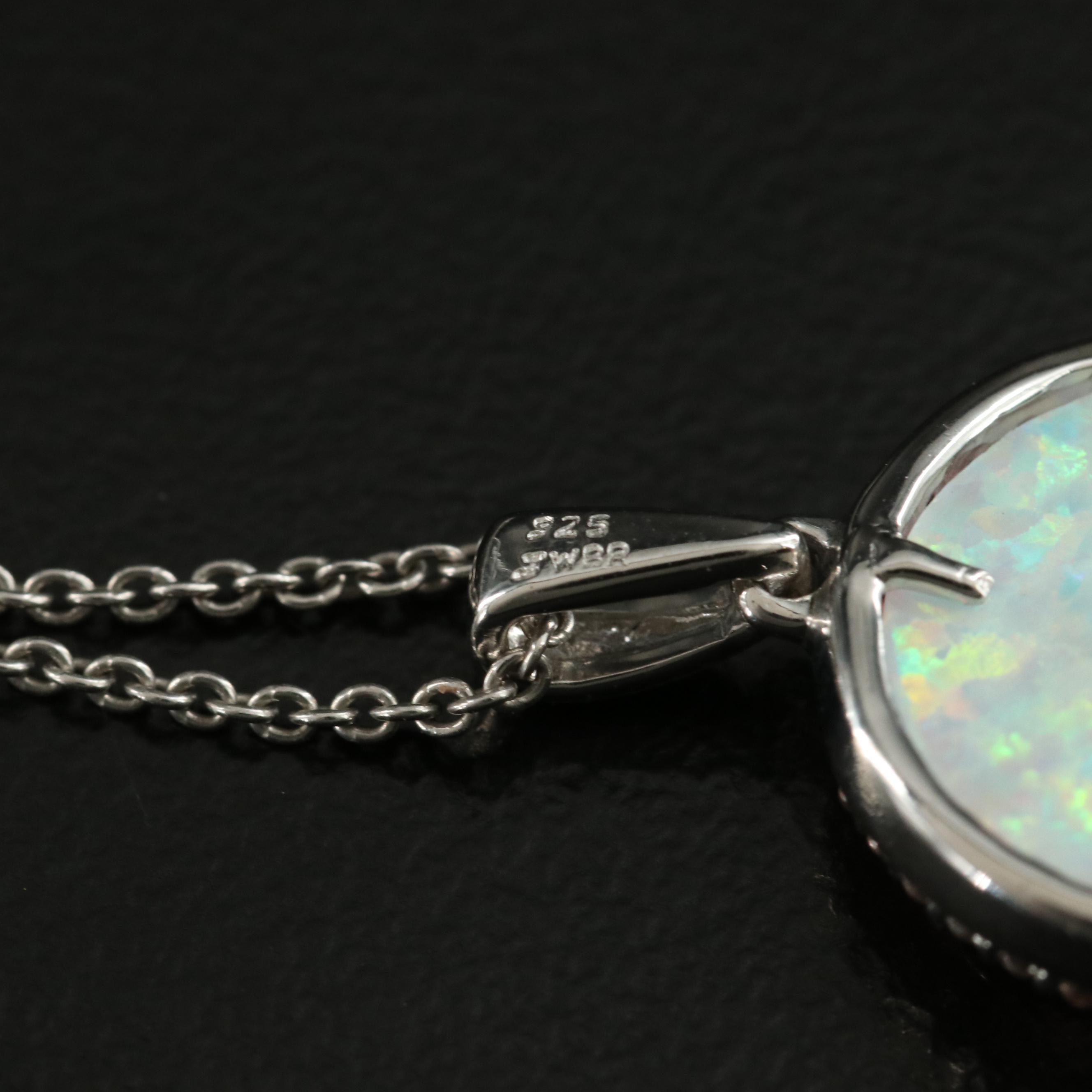 Sterling Opal and Sapphire Pendant Necklace