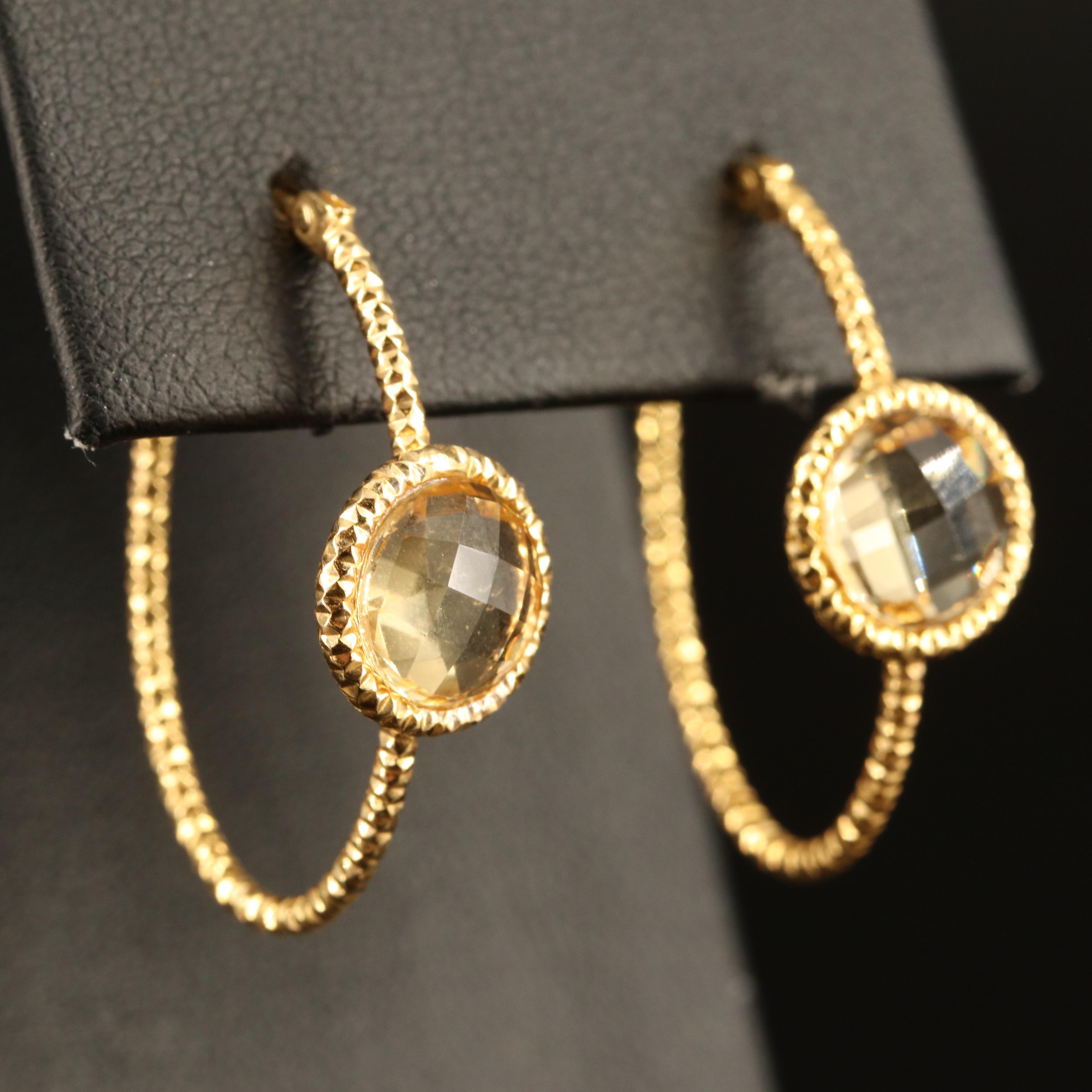 14K Citrine Hoop Earrings
