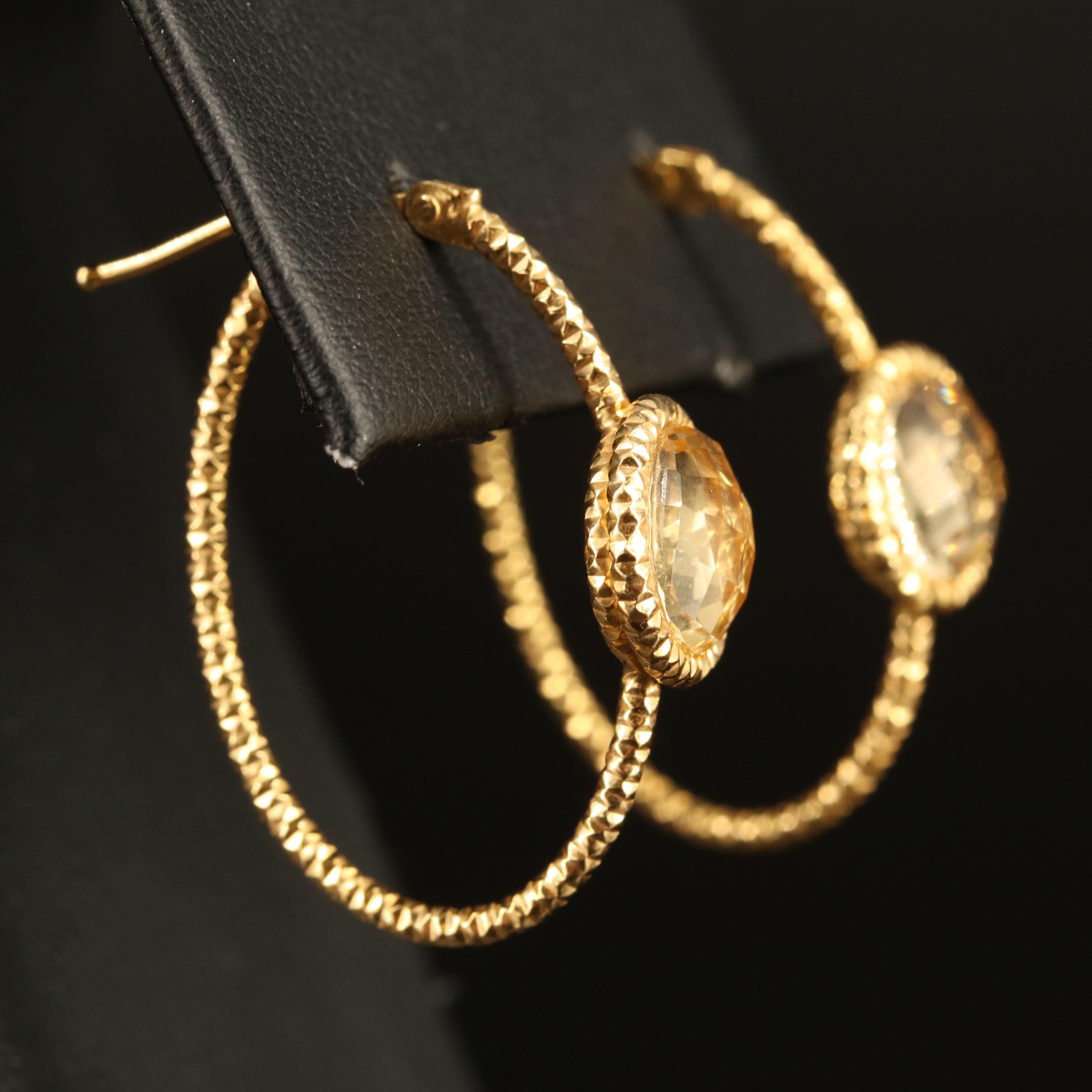 14K Citrine Hoop Earrings
