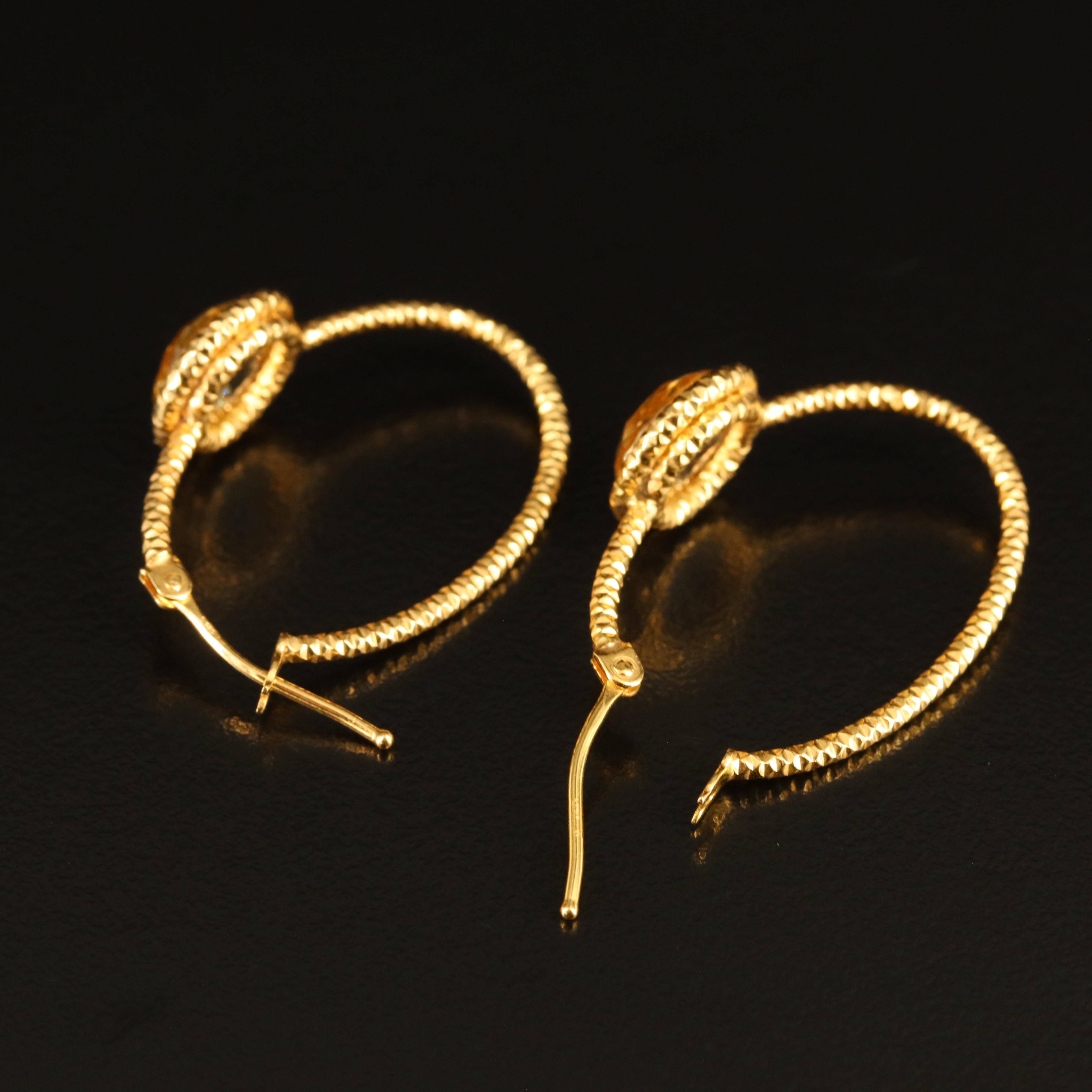 14K Citrine Hoop Earrings