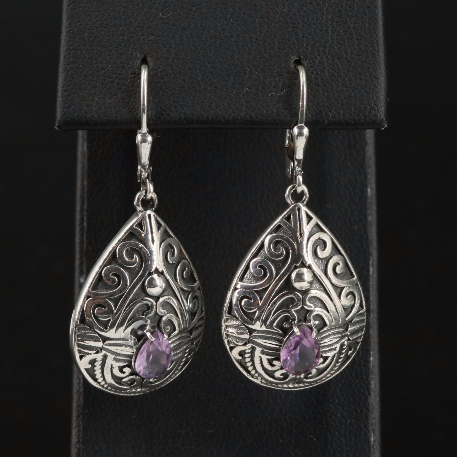 Sterling Amethyst Teardrop Dangle Earrings