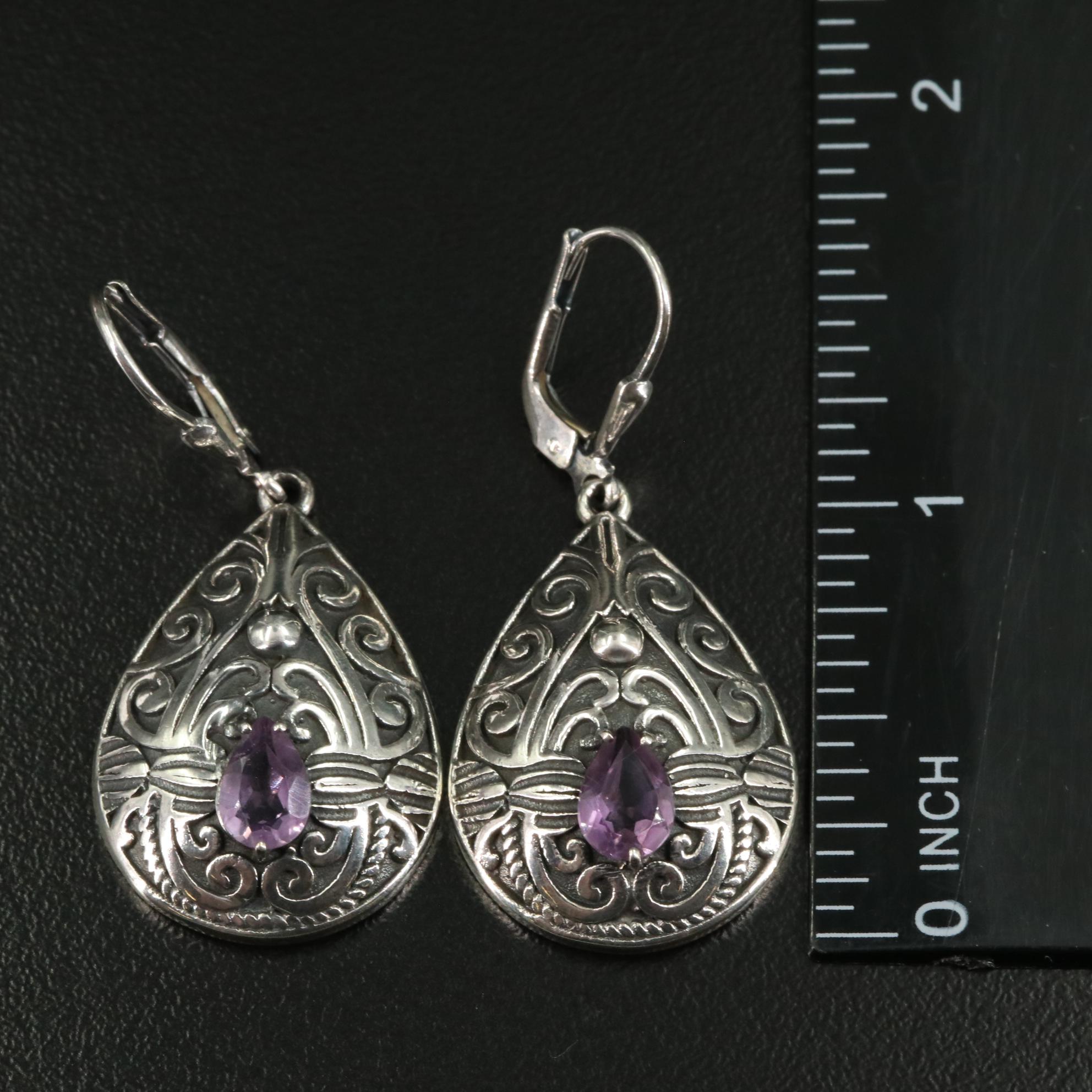 Sterling Amethyst Teardrop Dangle Earrings