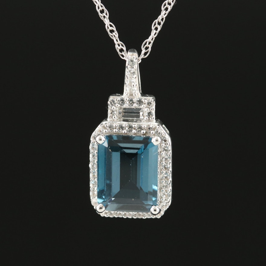 Sterling Topaz and White Sapphire Pendant Necklace