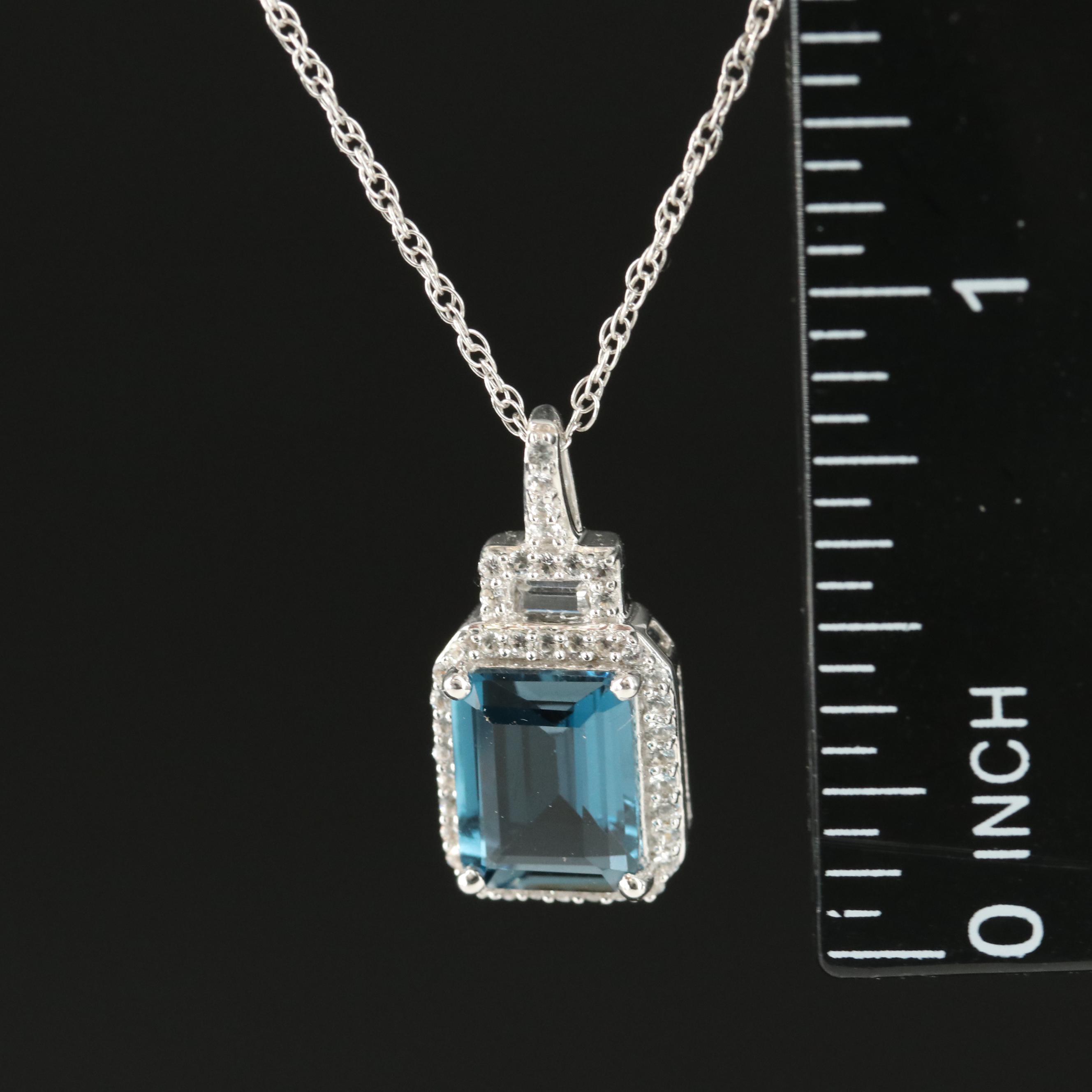 Sterling Topaz and White Sapphire Pendant Necklace