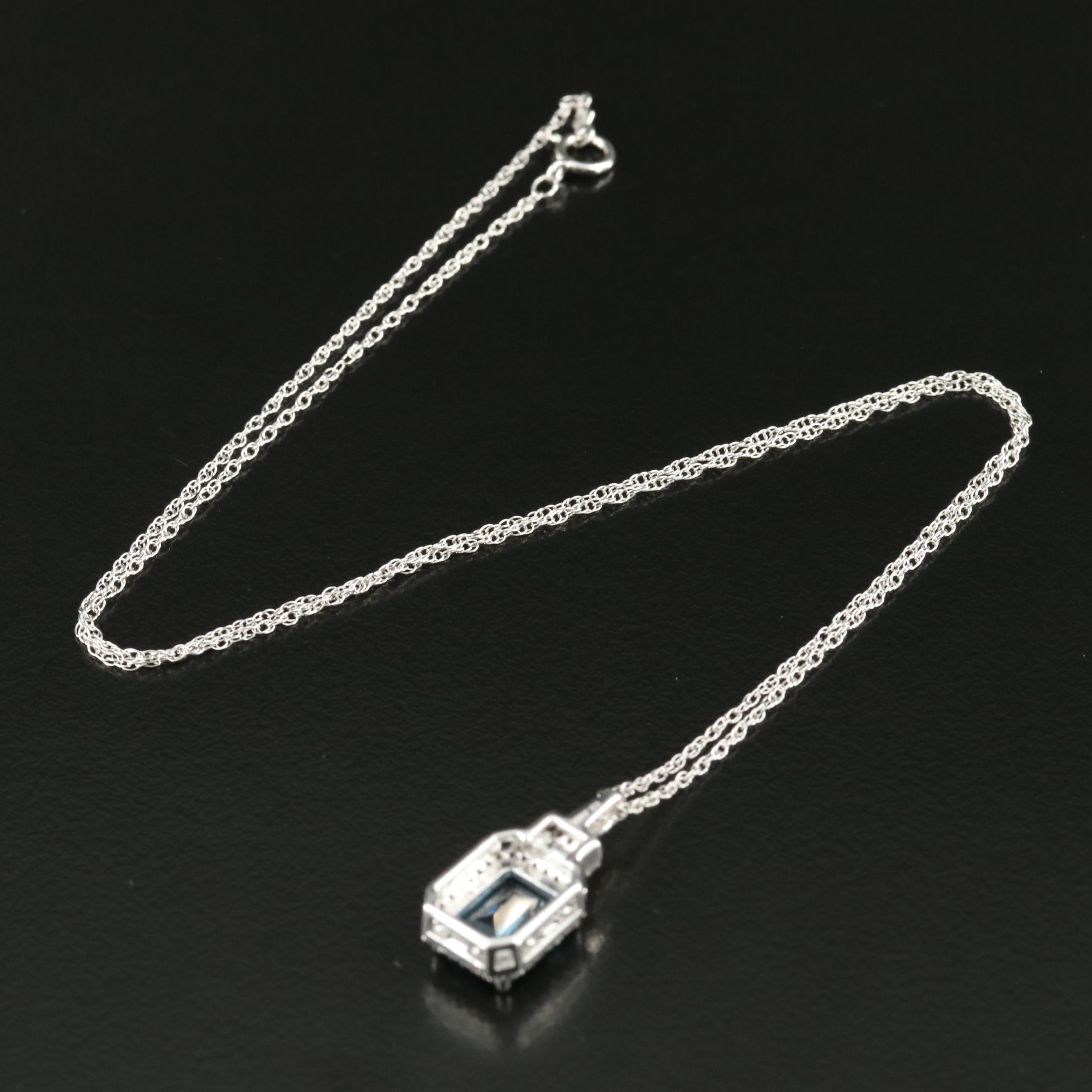 Sterling Topaz and White Sapphire Pendant Necklace