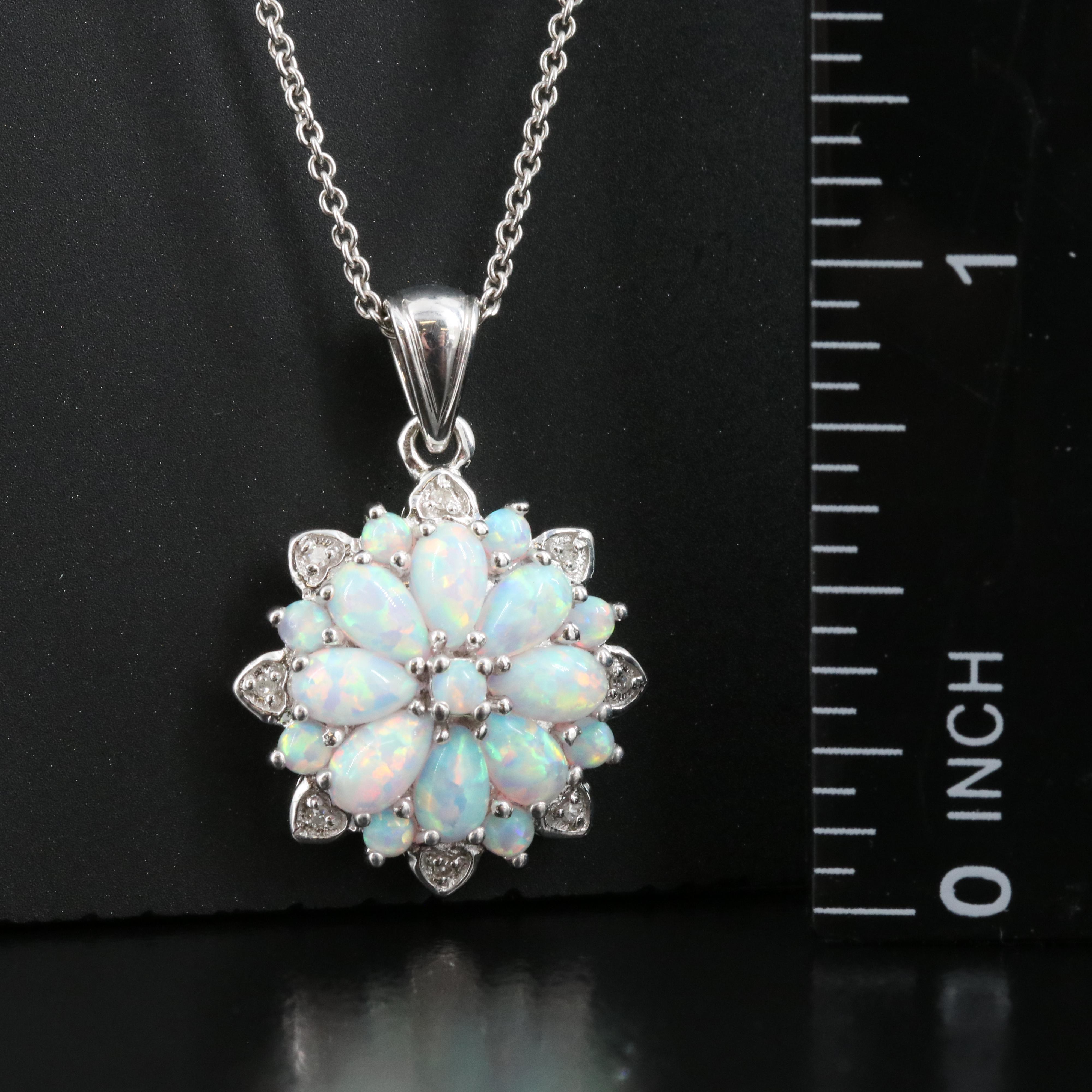 Sterling Opal and Diamond Pendant Necklace
