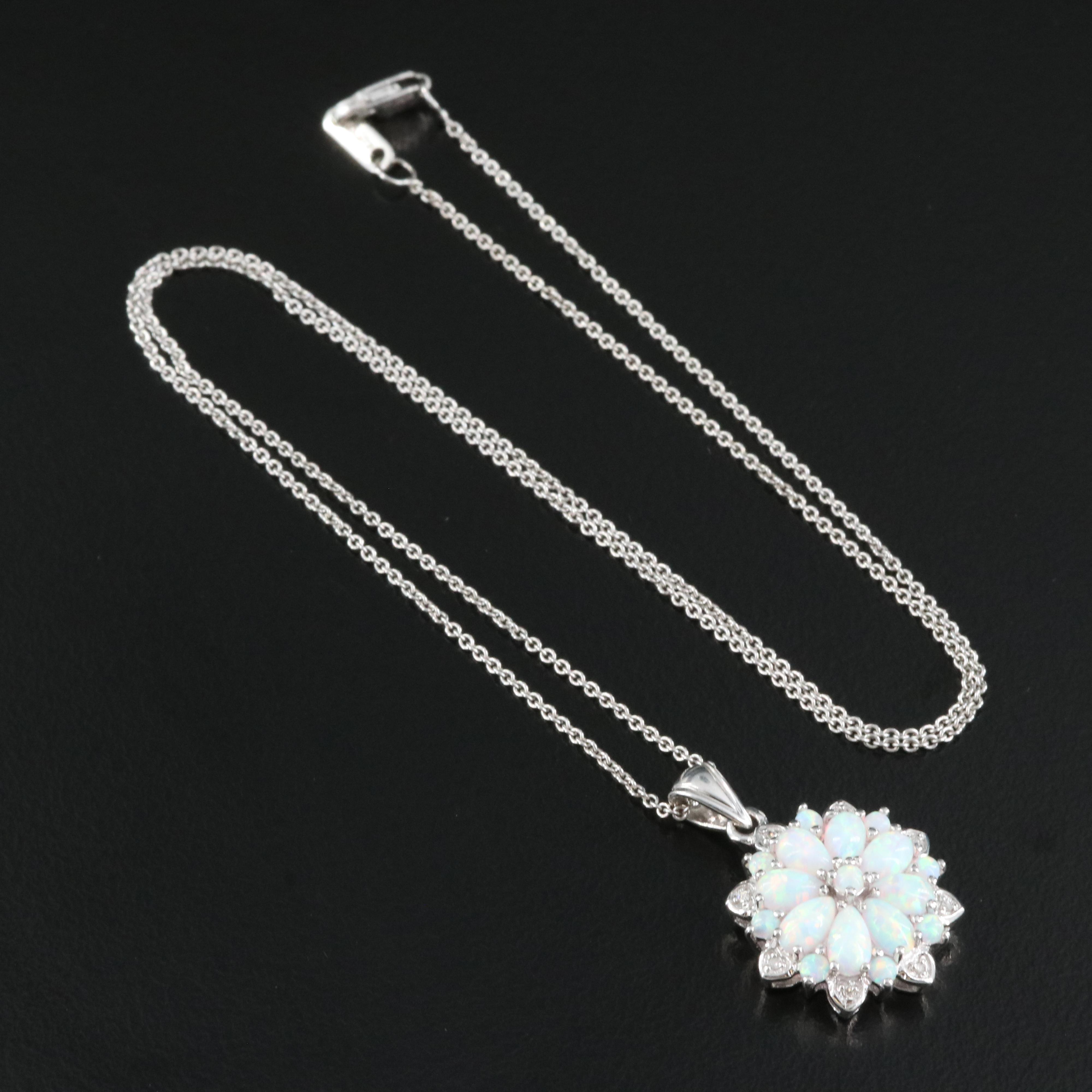 Sterling Opal and Diamond Pendant Necklace