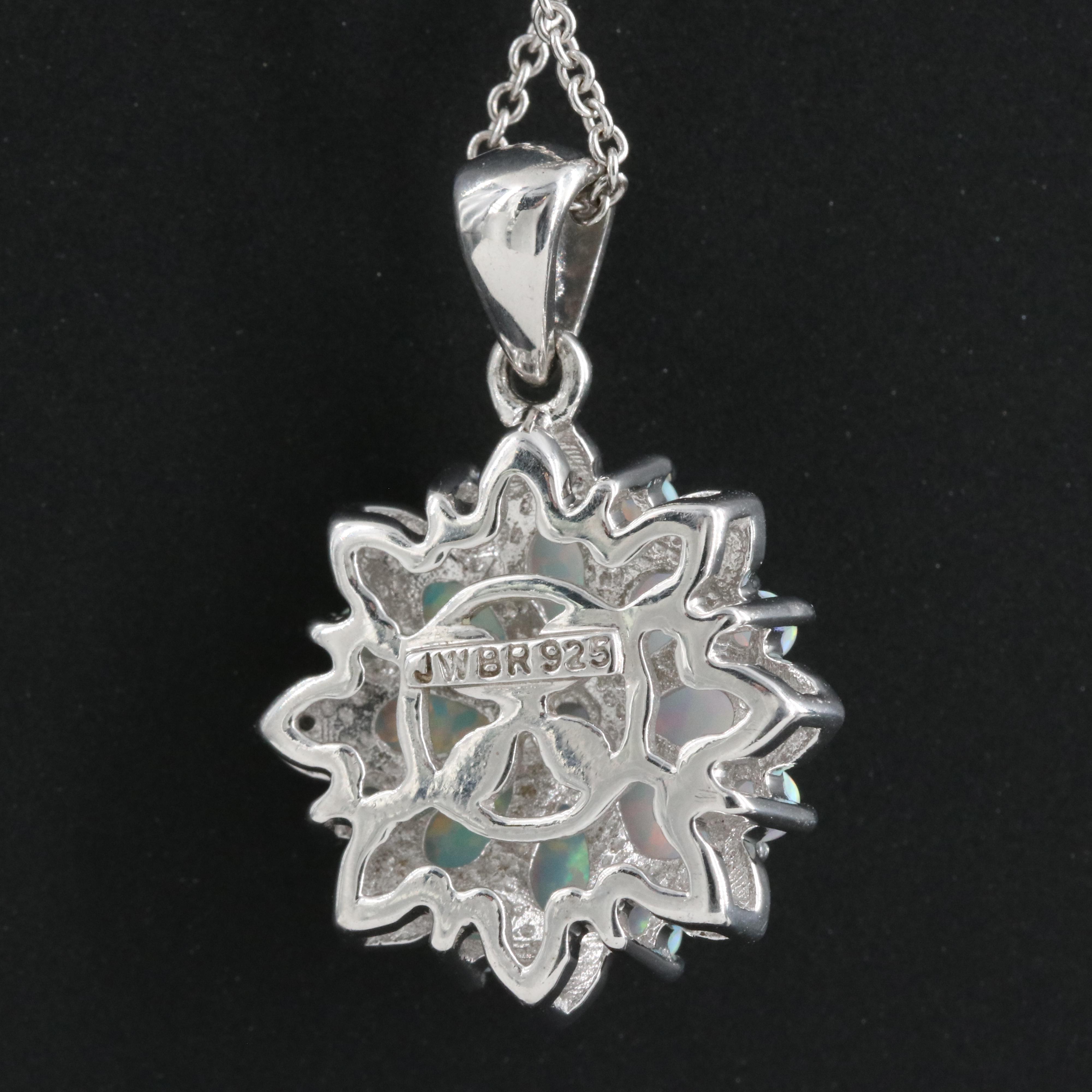 Sterling Opal and Diamond Pendant Necklace