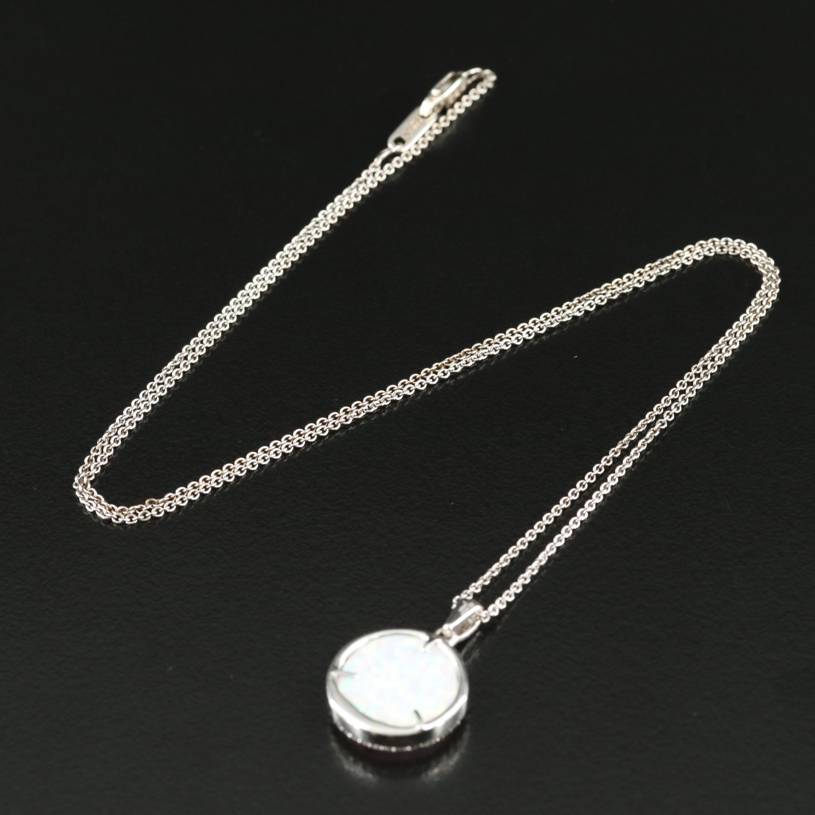 Sterling Opal and Sapphire Heart Pendant Necklace