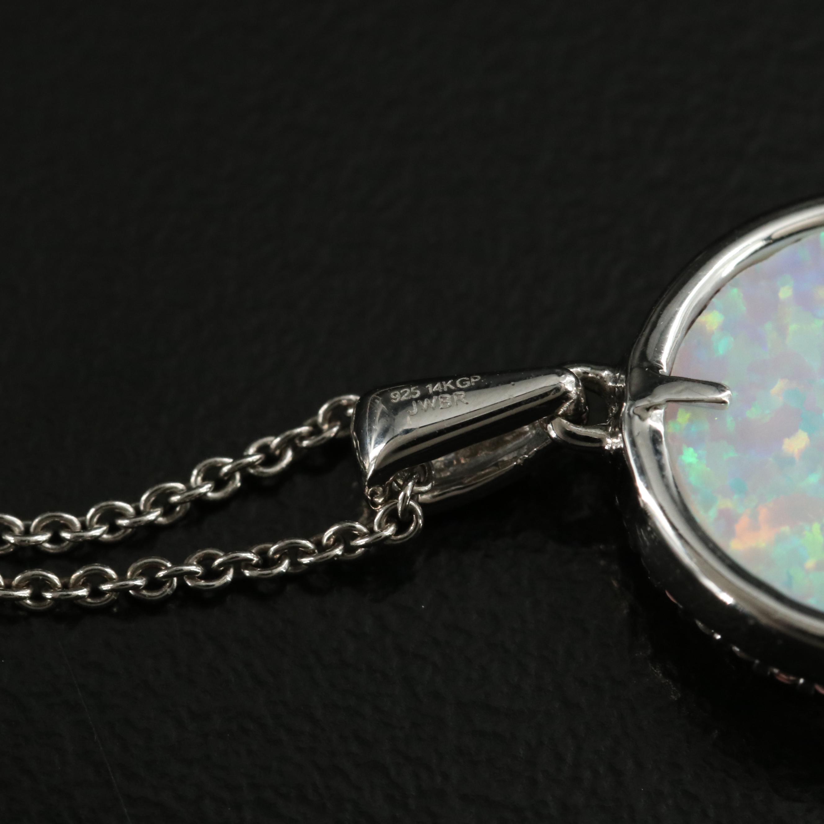 Sterling Opal and Sapphire Heart Pendant Necklace