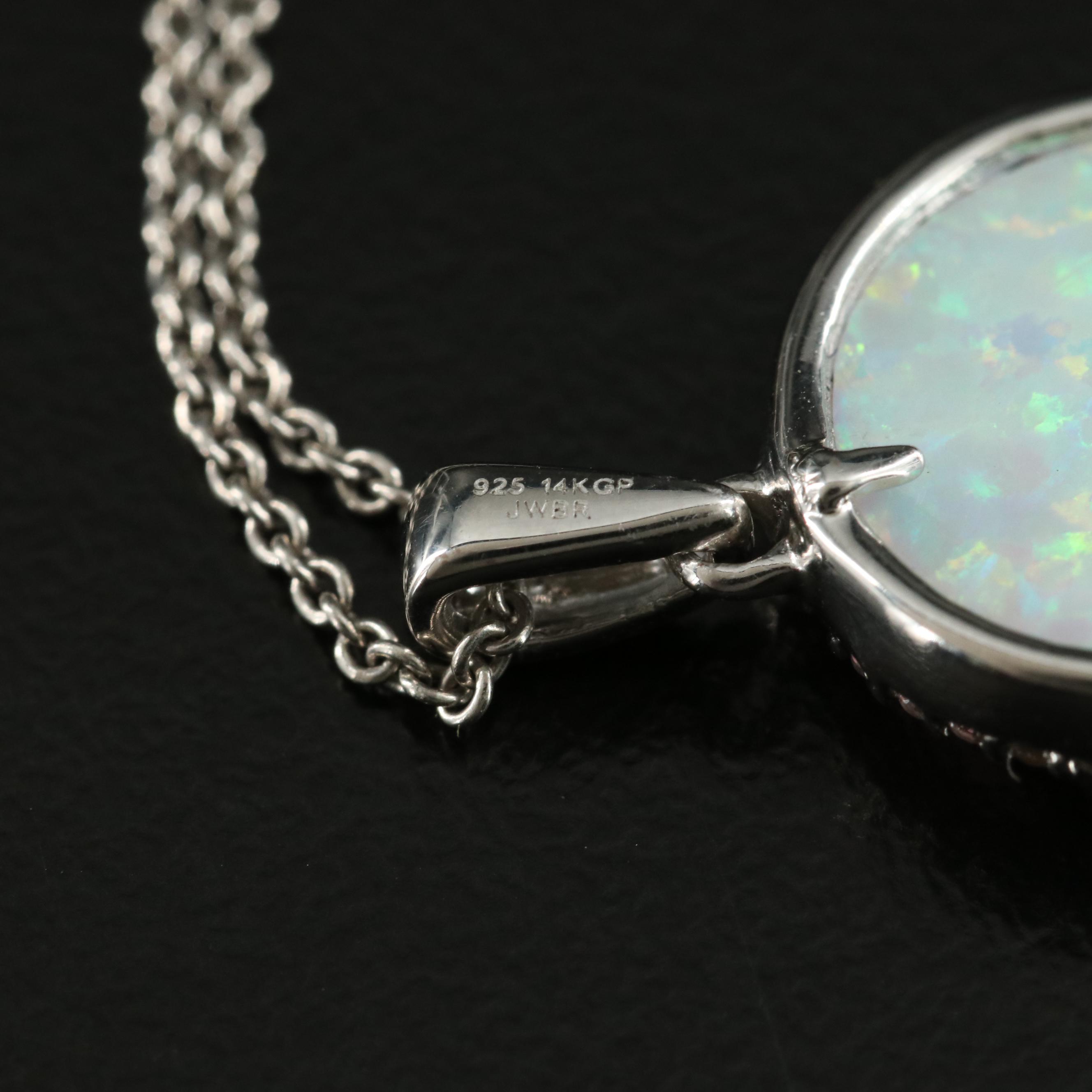 Sterling Opal and Sapphire Heart Pendant Necklace