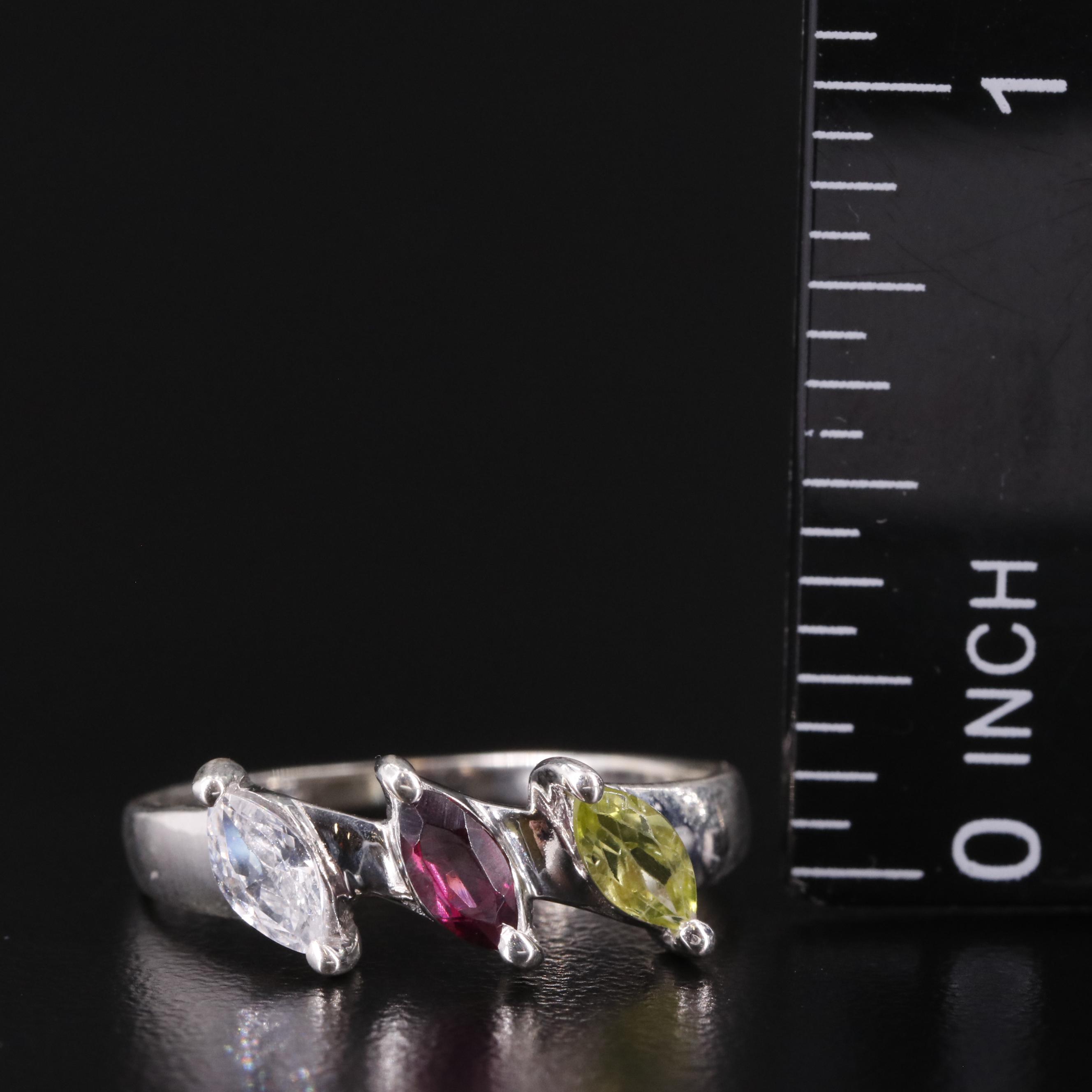 Sterling Peridot, Garnet, and Cubic Zirconia Ring