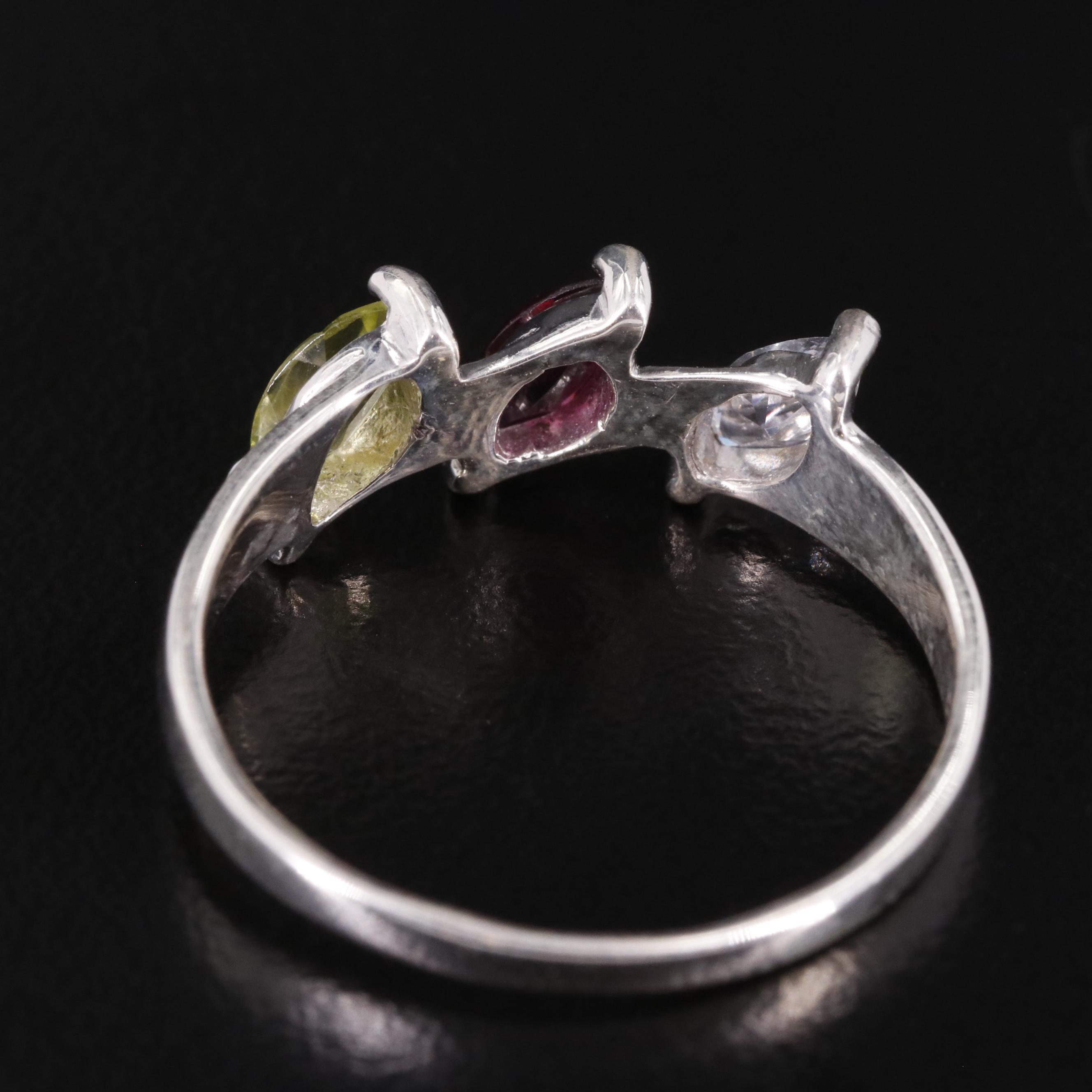 Sterling Peridot, Garnet, and Cubic Zirconia Ring