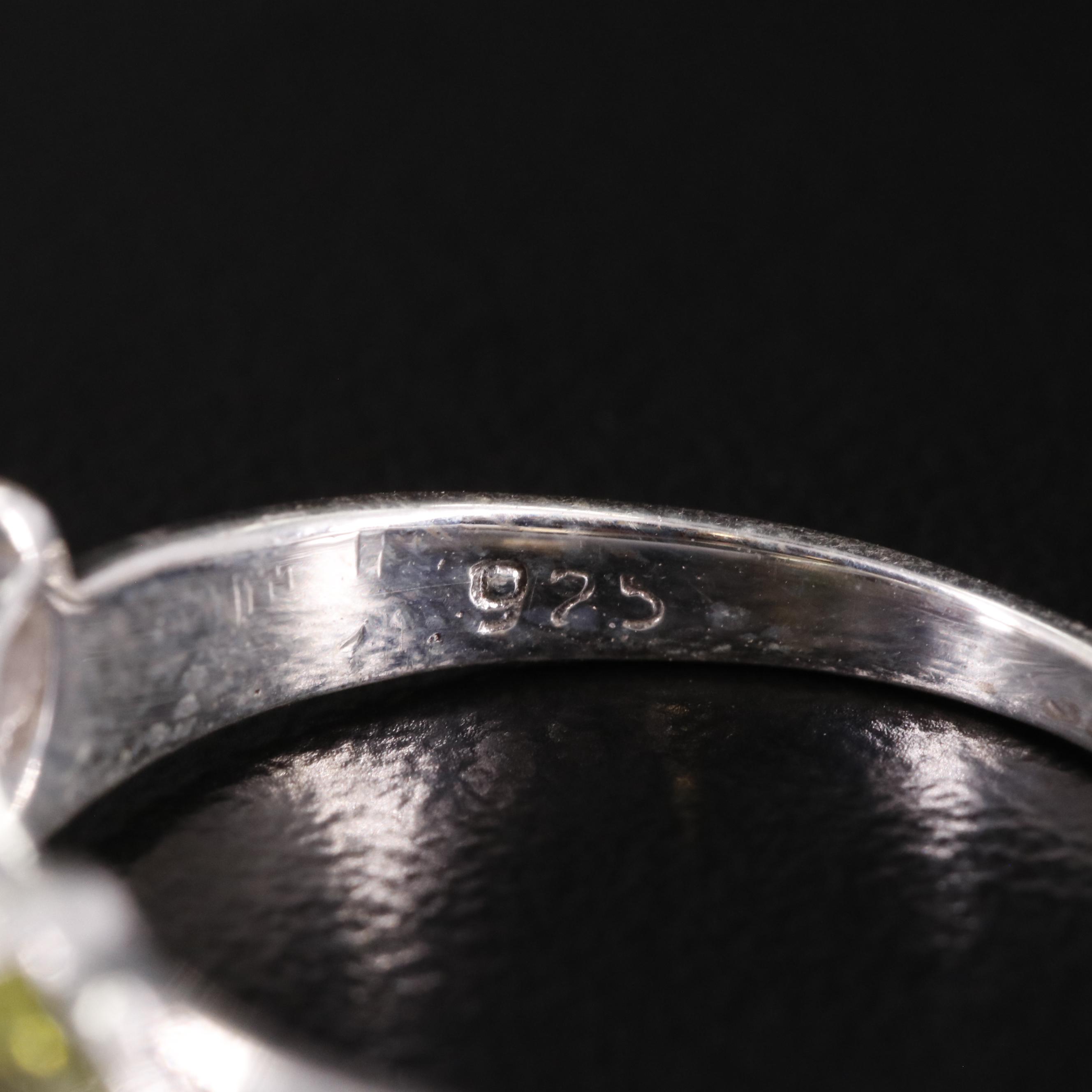 Sterling Peridot, Garnet, and Cubic Zirconia Ring