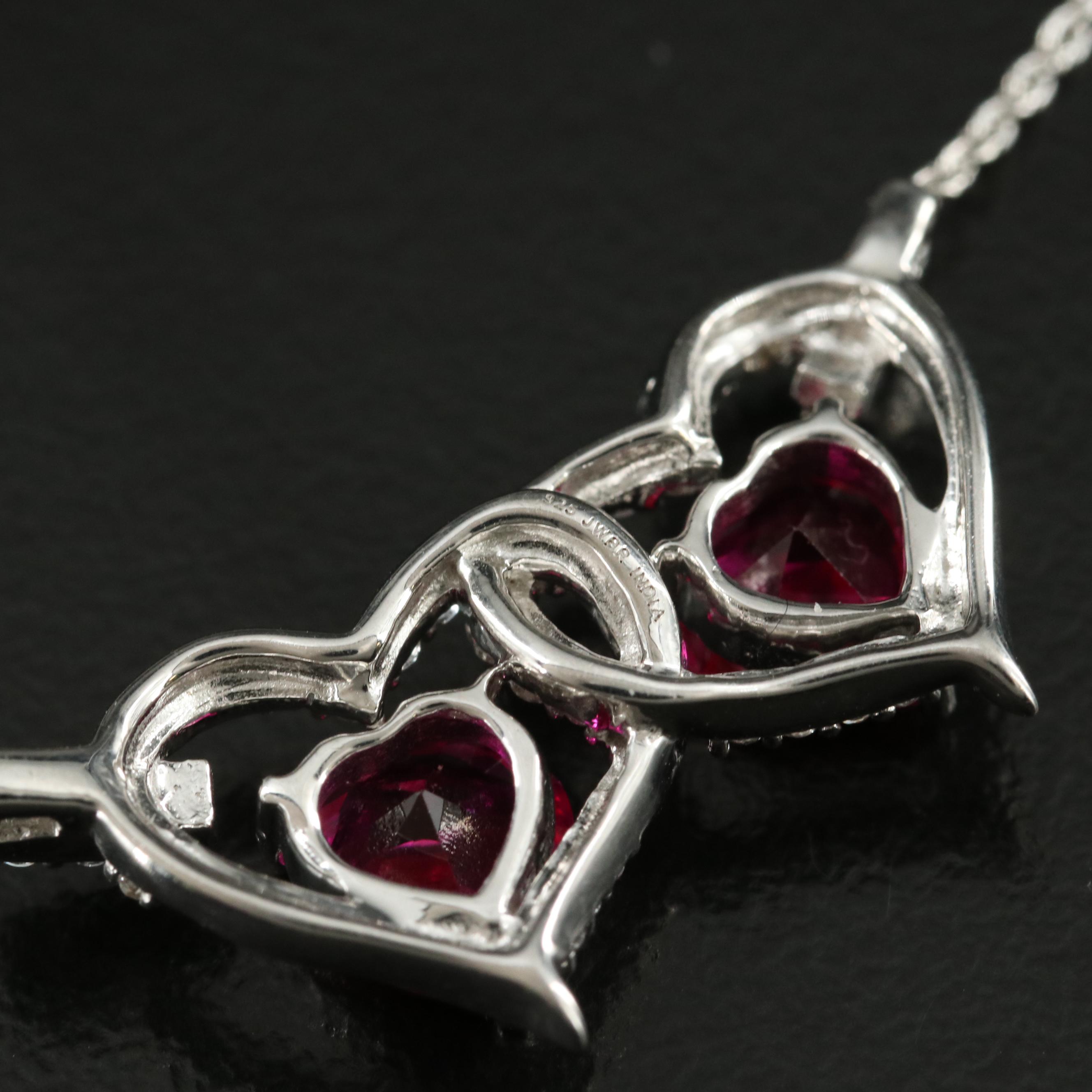 Sterling Ruby and Sapphire Double Heart Pendant Necklace