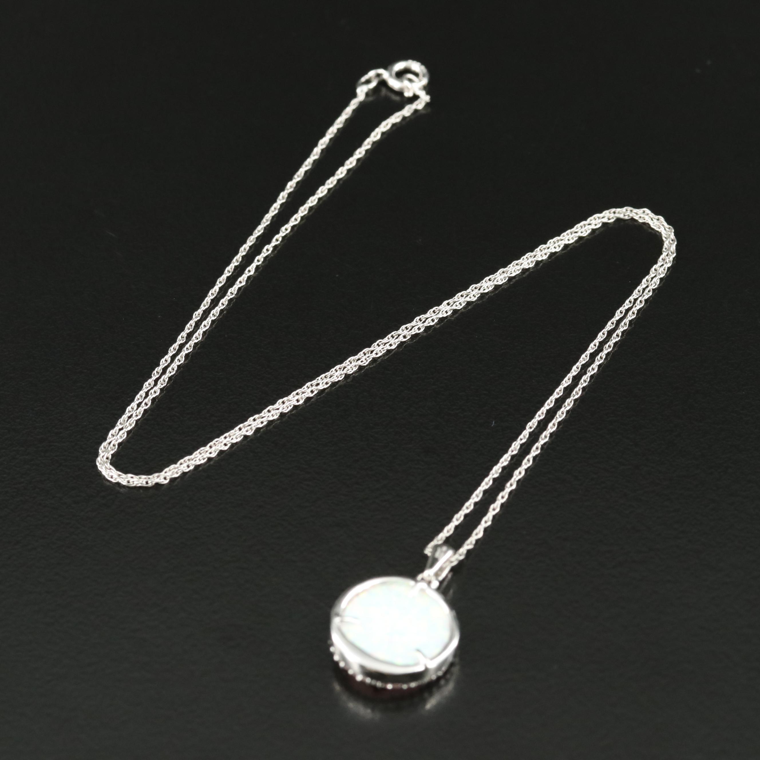 Sterling Opal and Sapphire Double Heart Pendant Necklace