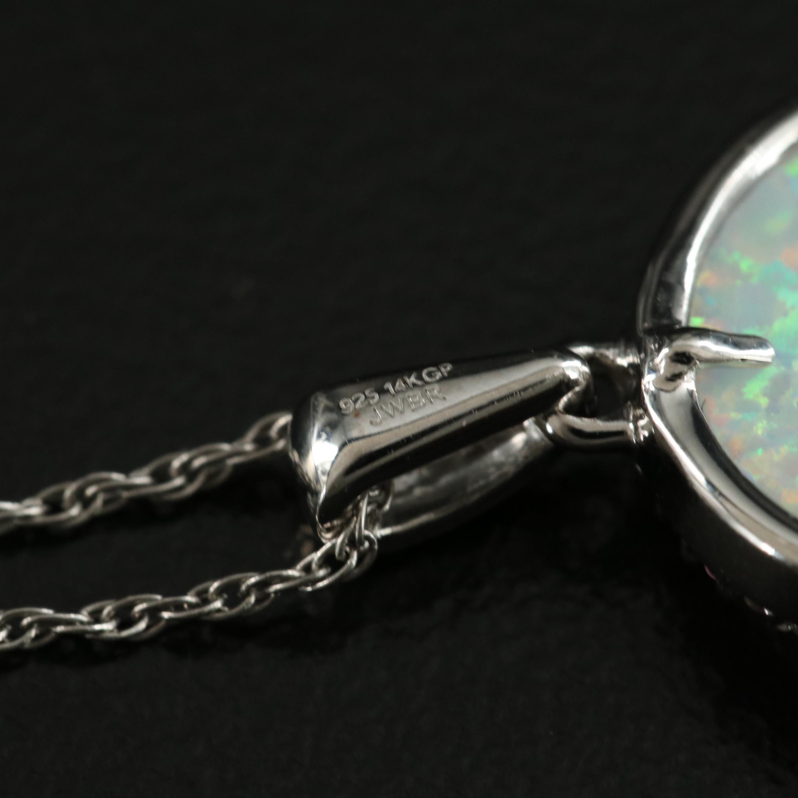 Sterling Opal and Sapphire Double Heart Pendant Necklace