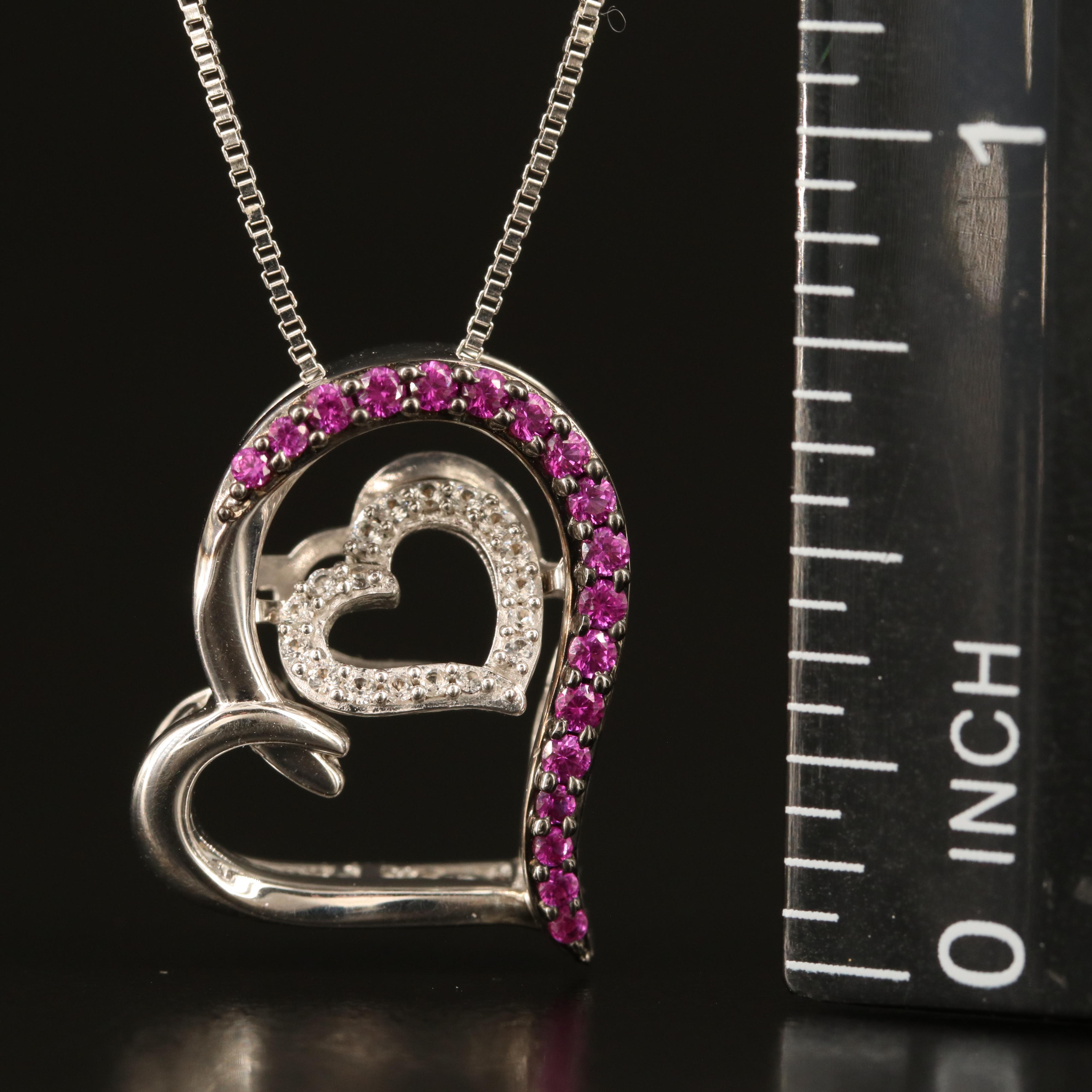 Sterling Ruby and White Sapphire Heart Shimmer Pendant Necklace