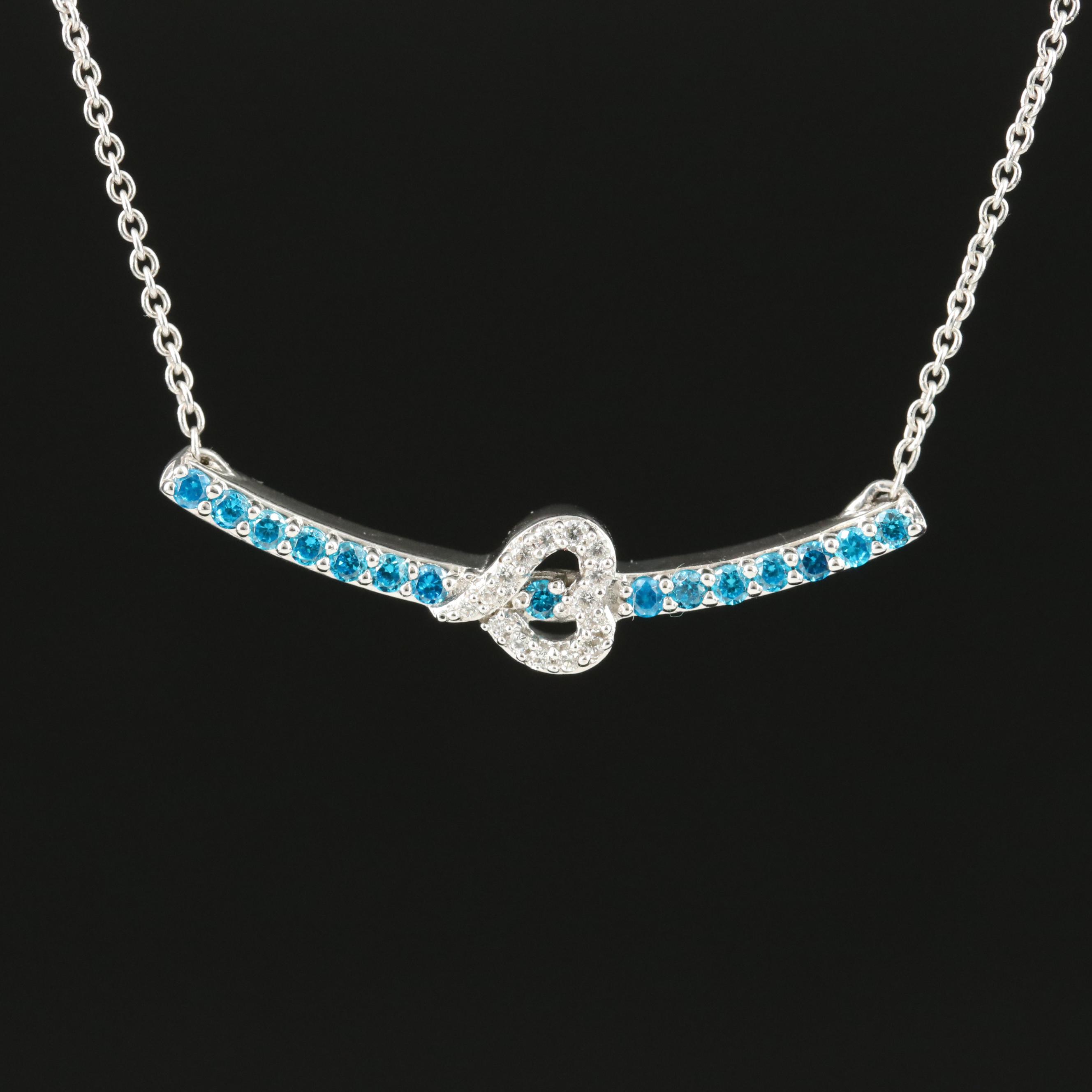 Sterling Cubic Zirconia Heart Bar Brooch Necklace