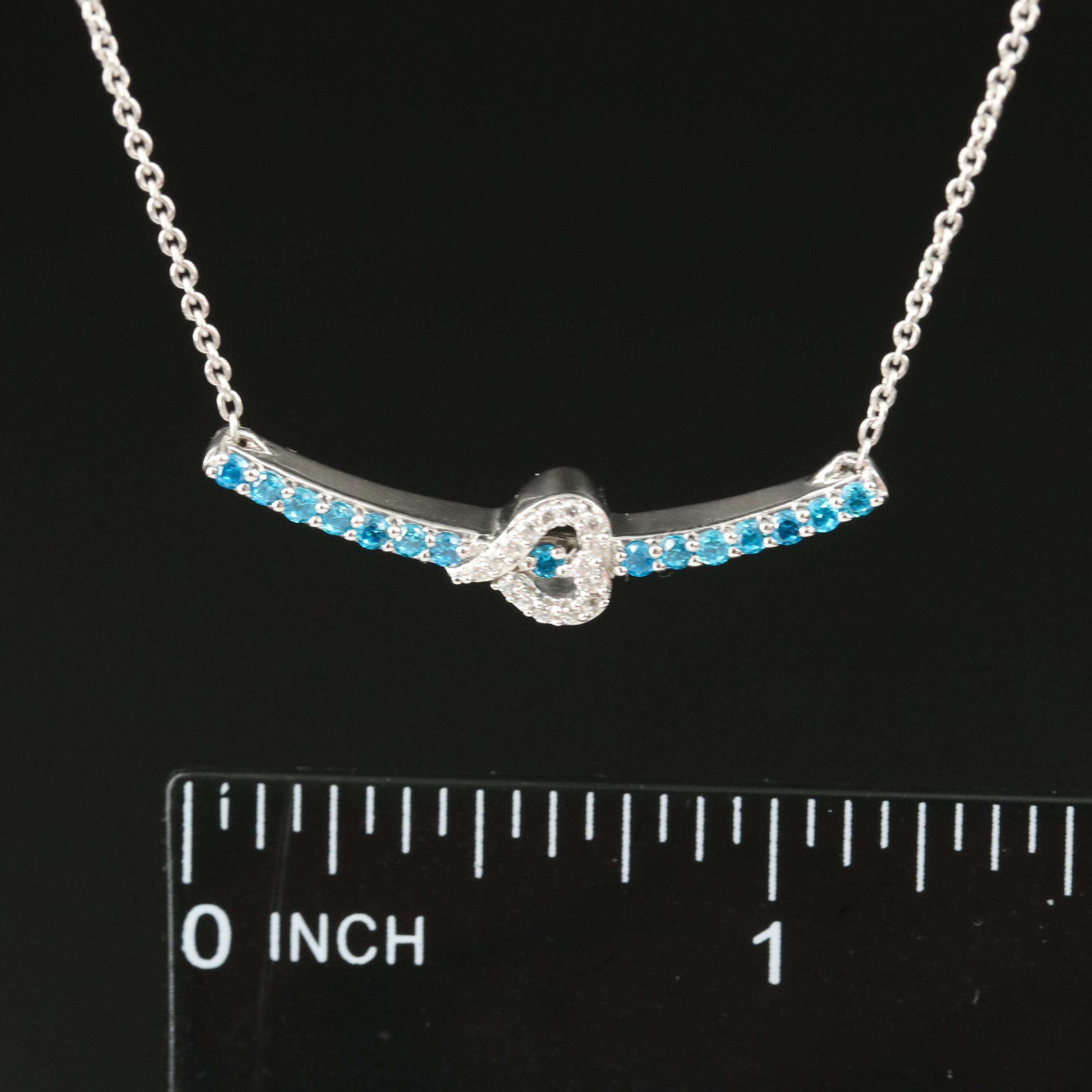 Sterling Cubic Zirconia Heart Bar Brooch Necklace