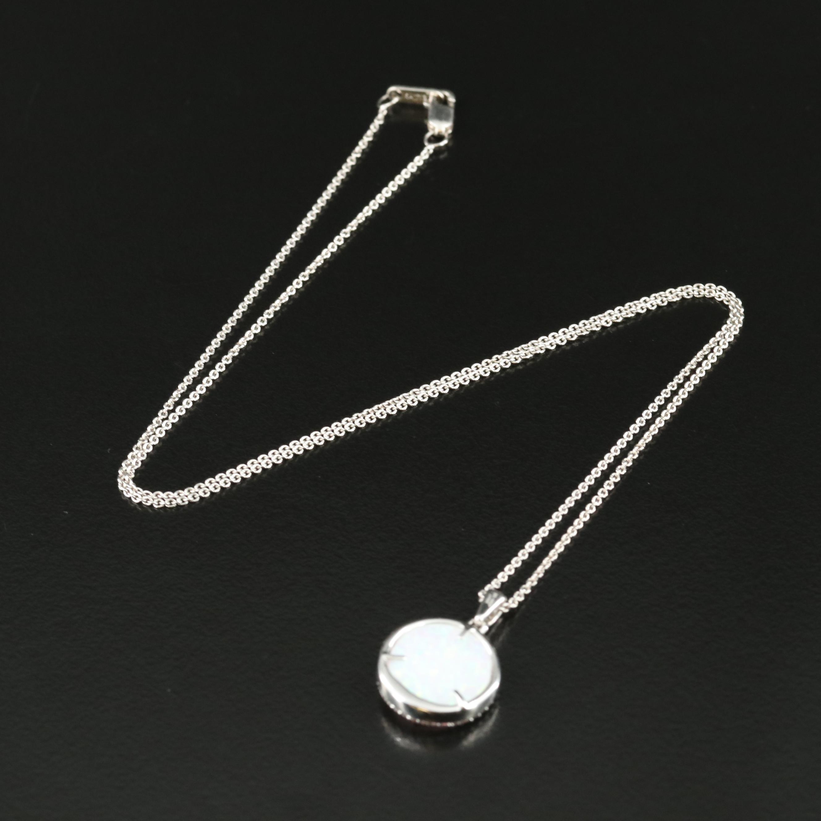 Sterling Opal and Sapphire Double Heart Pendant Necklace